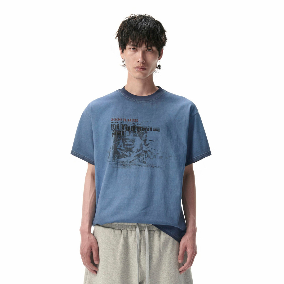 SAVAGEGROWTHWORLD Racer Graphic Faded Washed T-Shirt