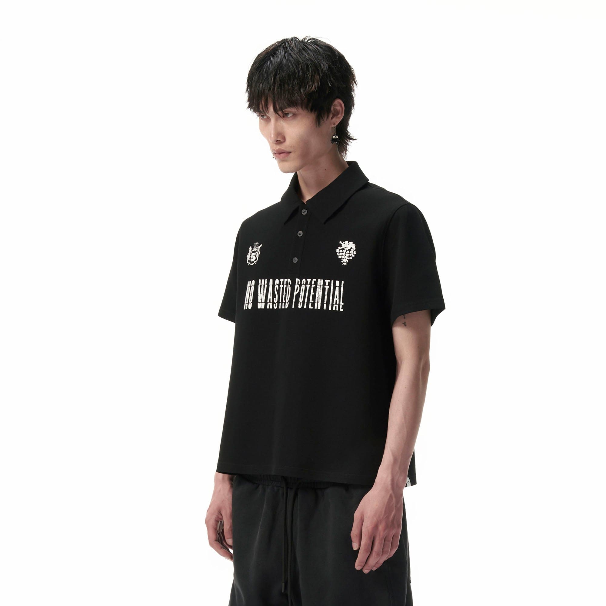 SAVAGEGROWTHWORLD No Wasted Potential Stripe-Back Polo T-Shirt