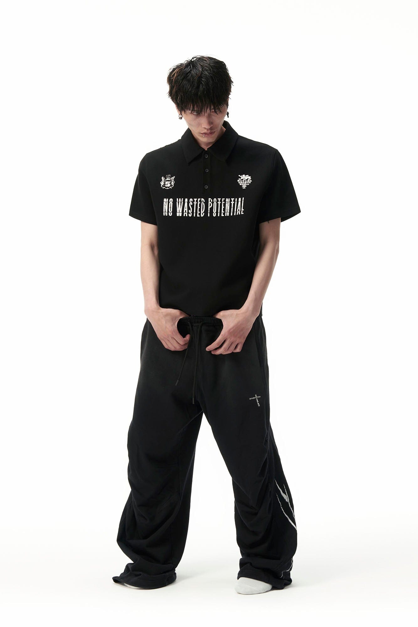 SAVAGEGROWTHWORLD No Wasted Potential Stripe-Back Polo T-Shirt