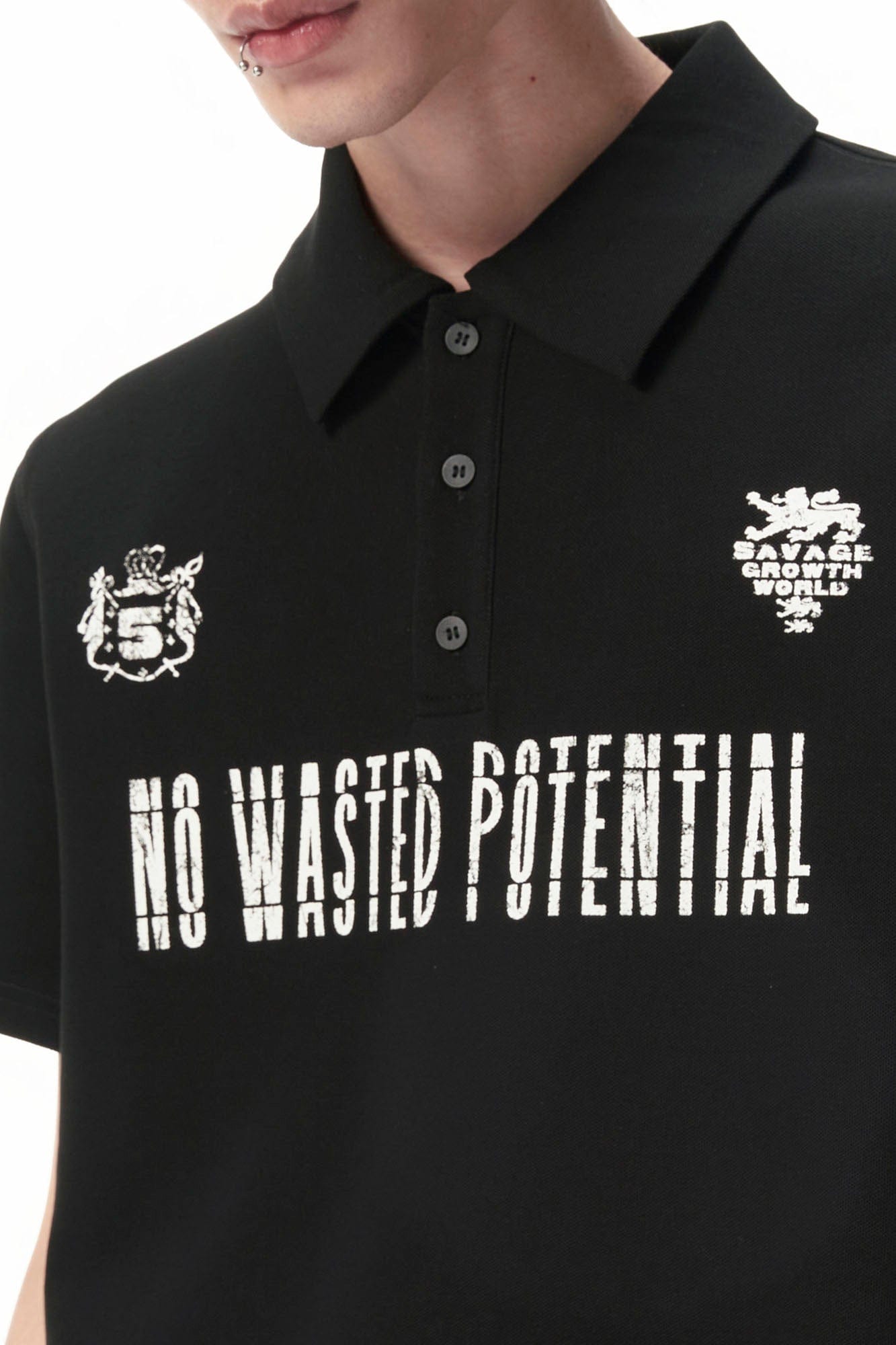 SAVAGEGROWTHWORLD No Wasted Potential Stripe-Back Polo T-Shirt