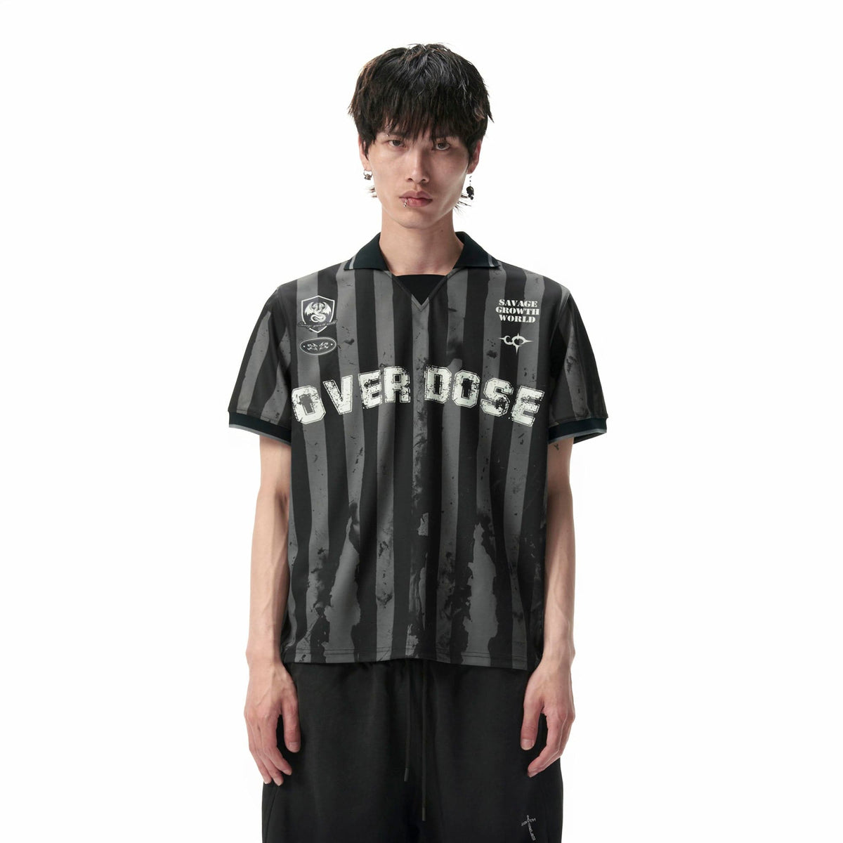 SAVAGEGROWTHWORLD OVERDOSE Distressed Striped Jersey