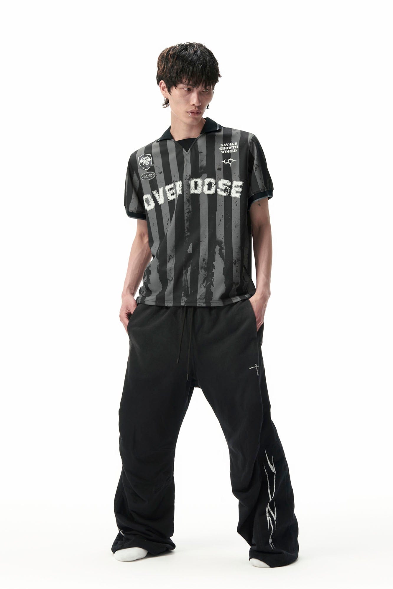 SAVAGEGROWTHWORLD OVERDOSE Distressed Striped Jersey