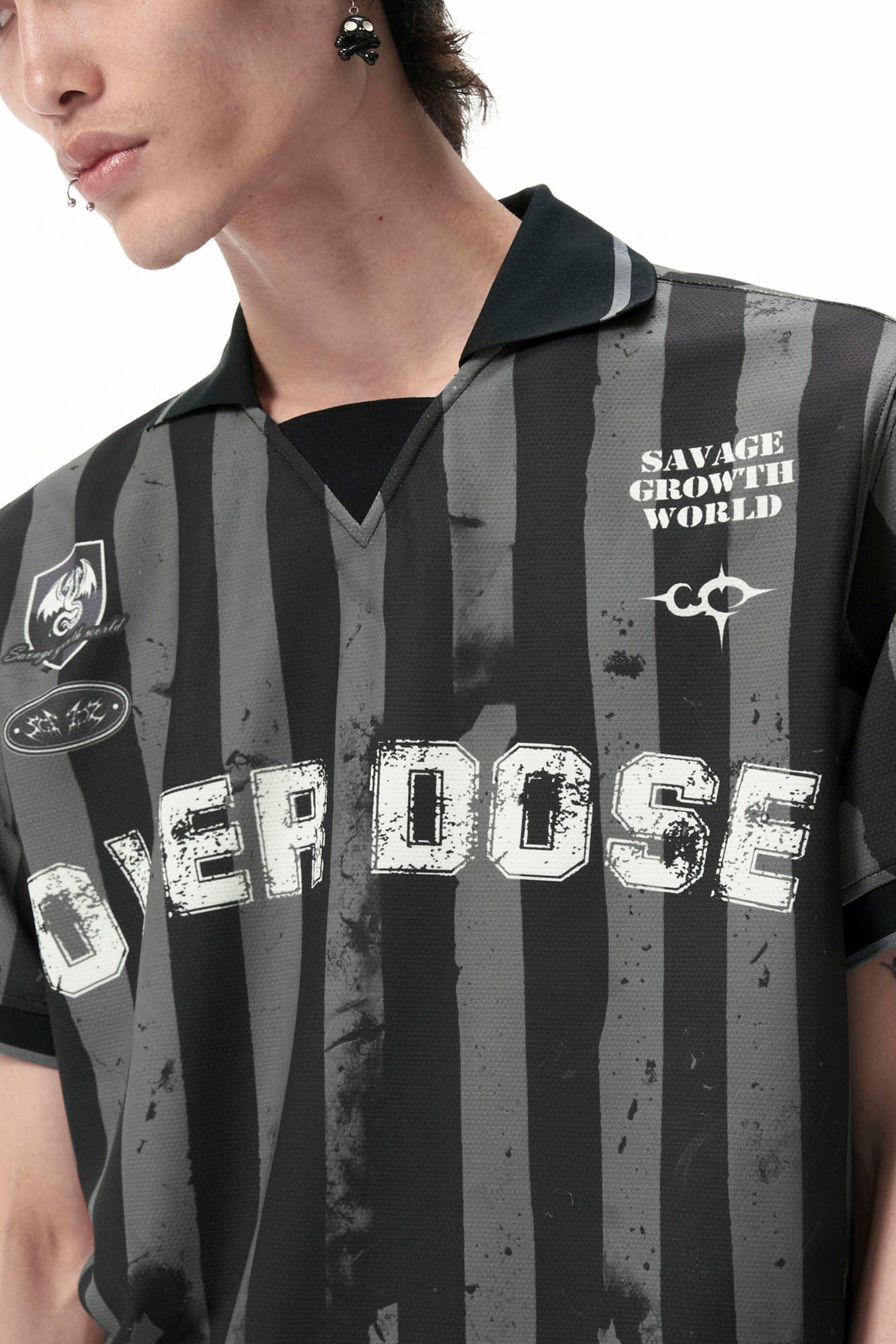 SAVAGEGROWTHWORLD OVERDOSE Distressed Striped Jersey