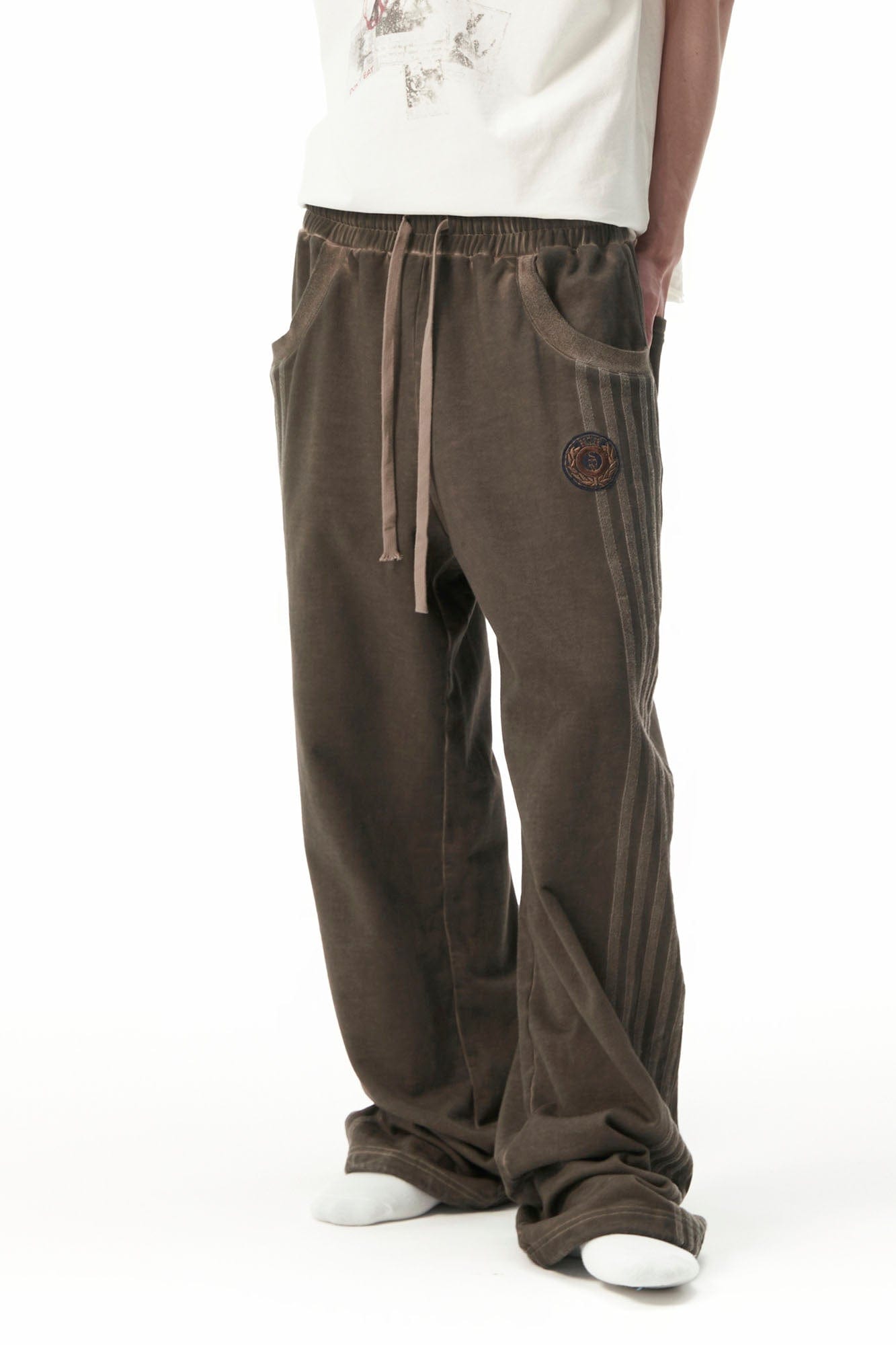 SAVAGEGROWTHWORLD Distressed Side Stripe Drawstring Sweatpants