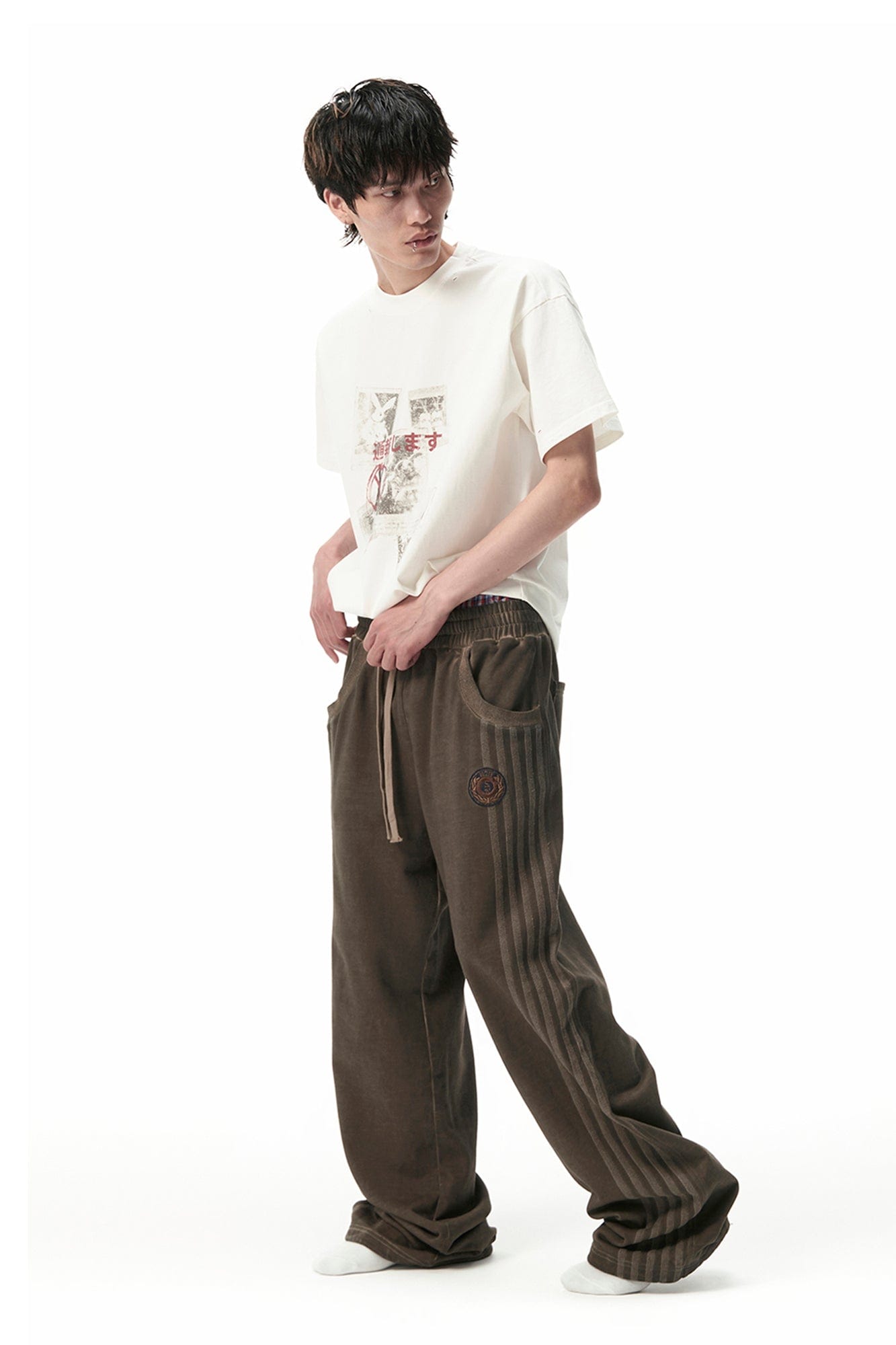 SAVAGEGROWTHWORLD Distressed Side Stripe Drawstring Sweatpants