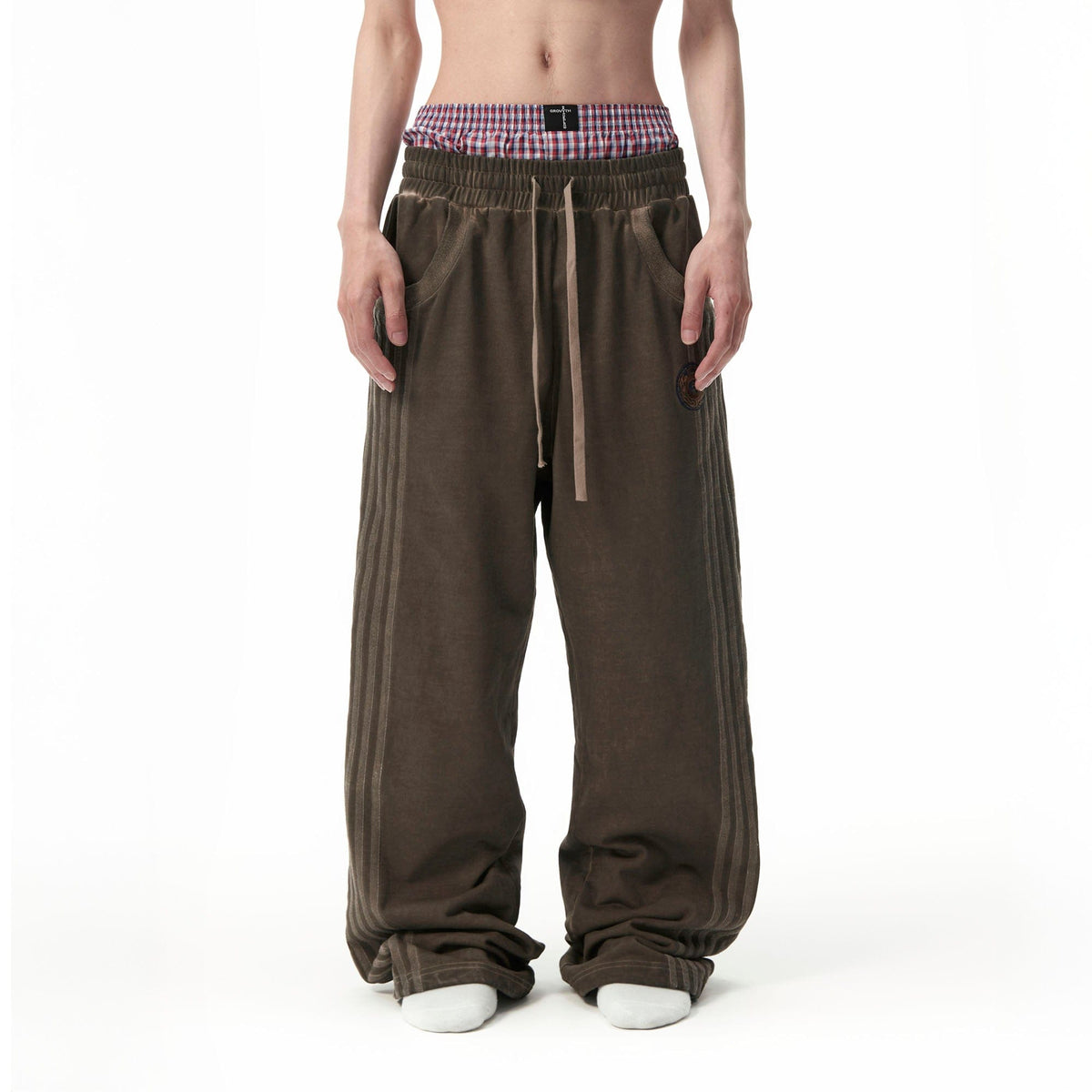 SAVAGEGROWTHWORLD Distressed Side Stripe Drawstring Sweatpants