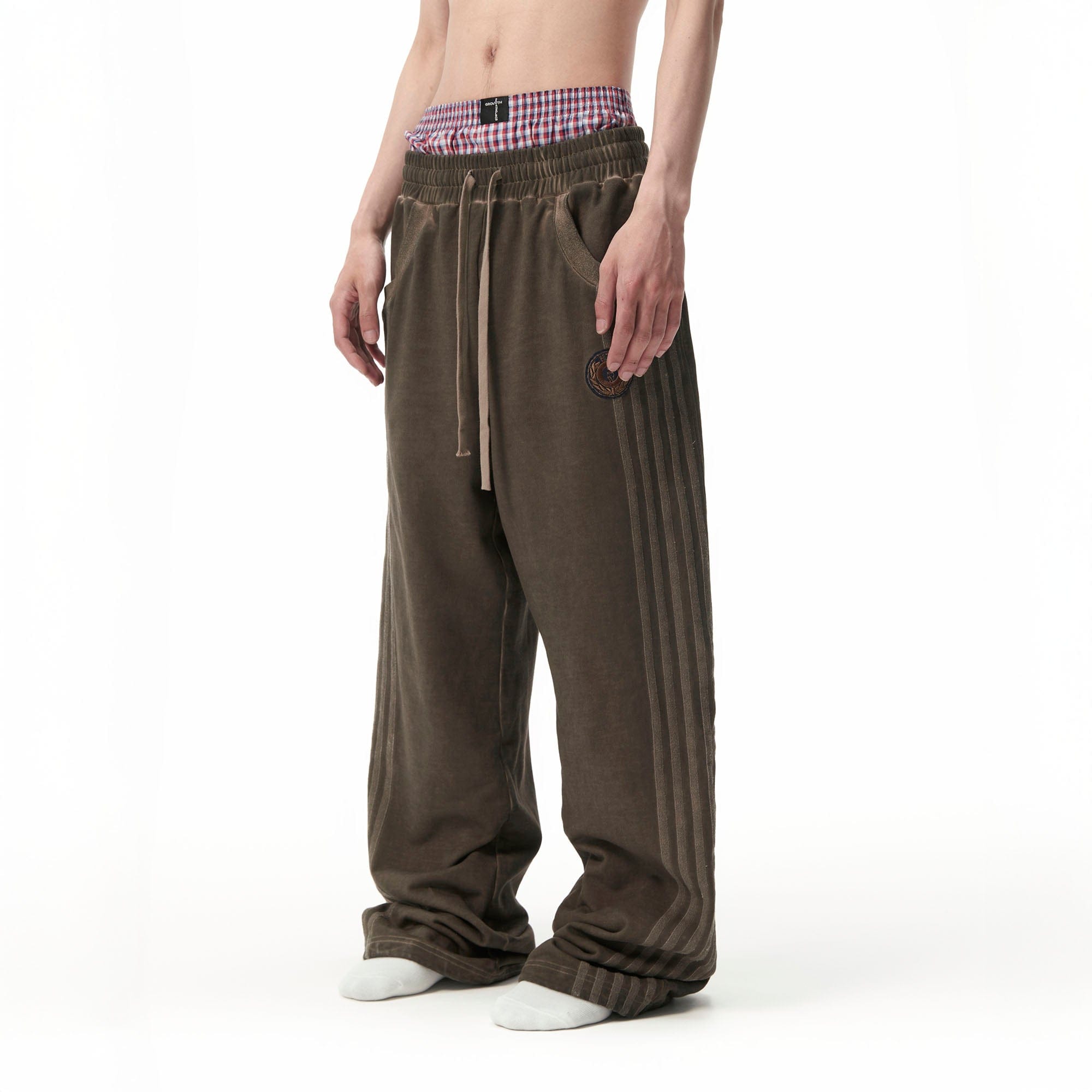 SAVAGEGROWTHWORLD Distressed Side Stripe Drawstring Sweatpants