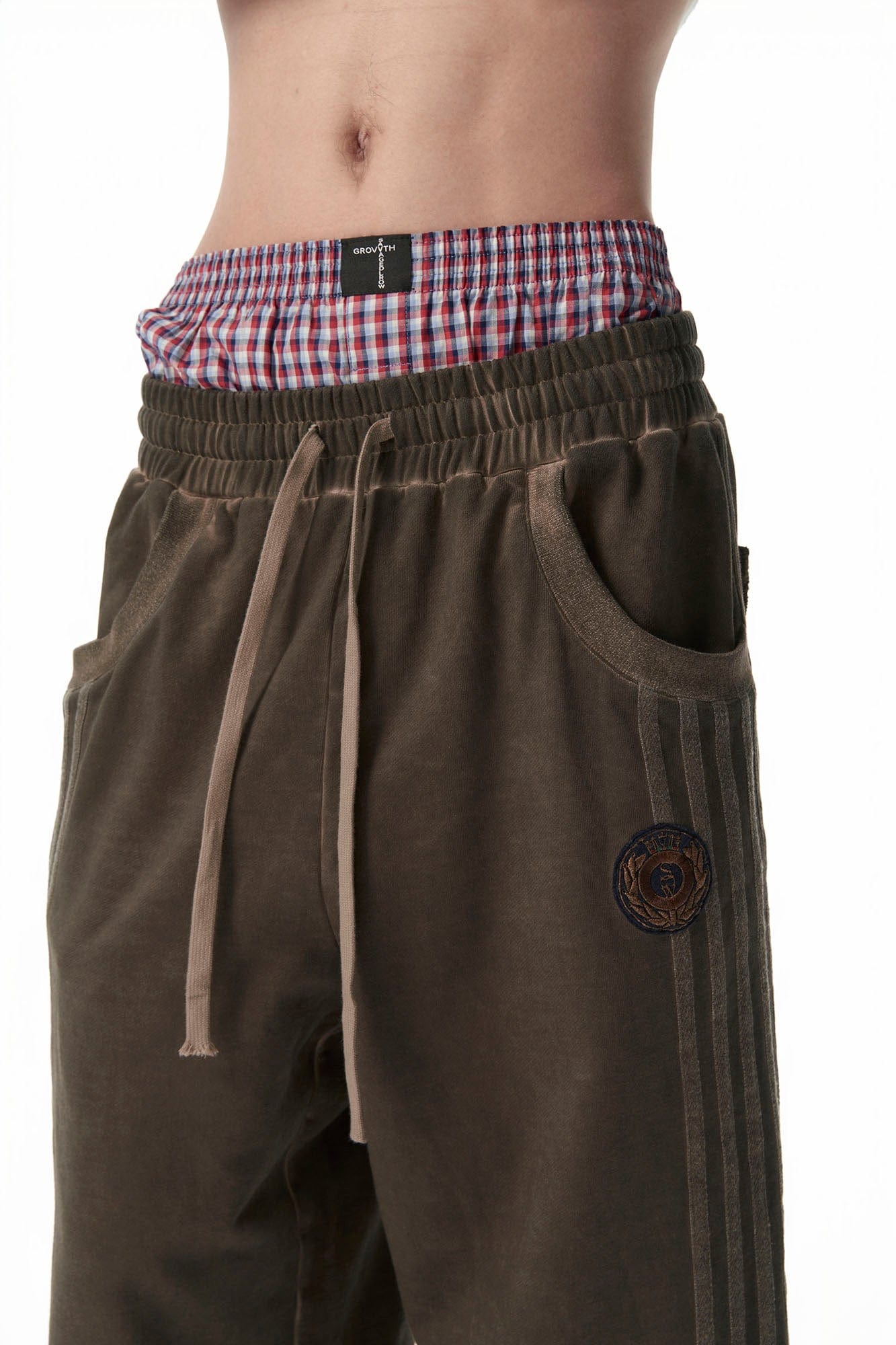 SAVAGEGROWTHWORLD Distressed Side Stripe Drawstring Sweatpants