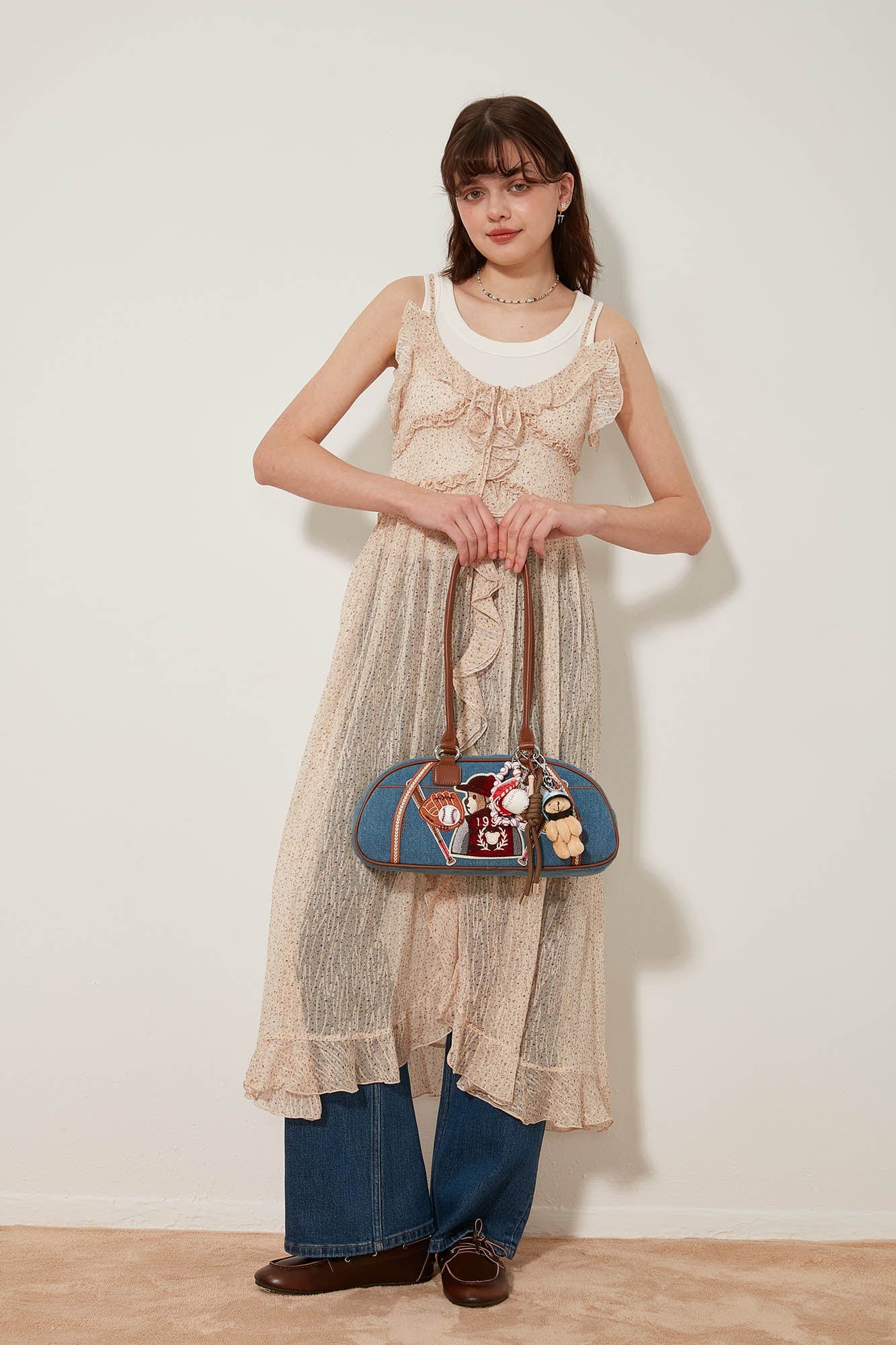 BLING BOX Baseball Club Teddy Denim Bowling Bag