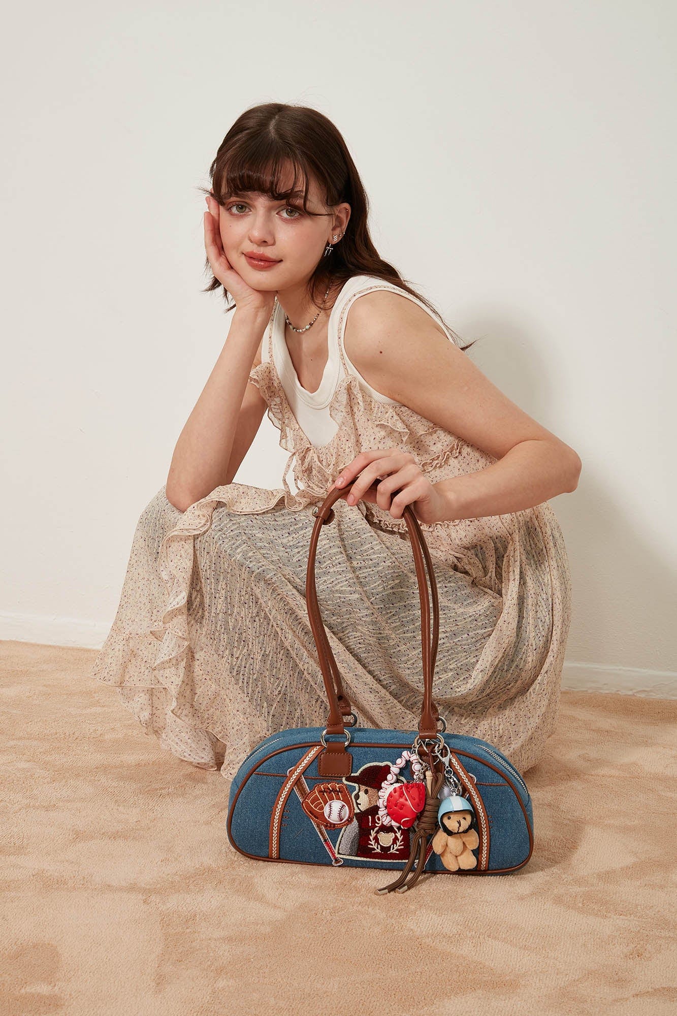 BLING BOX Baseball Club Teddy Denim Bowling Bag