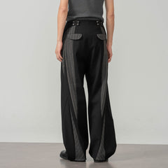 MOITIEDEPETALE Geometric Paneled Pinstripe Pleated Wide-Leg Trousers