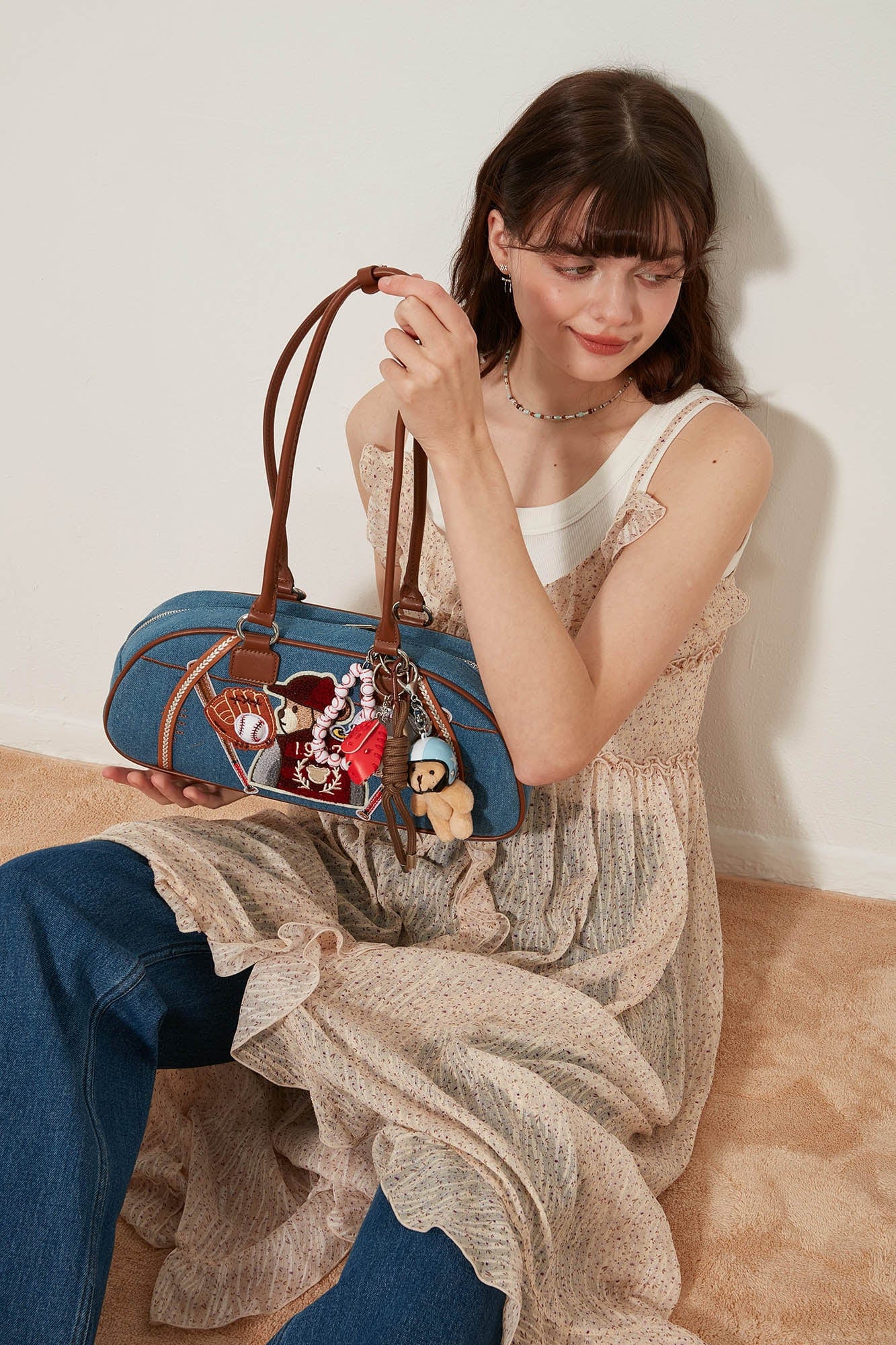 BLING BOX Baseball Club Teddy Denim Bowling Bag