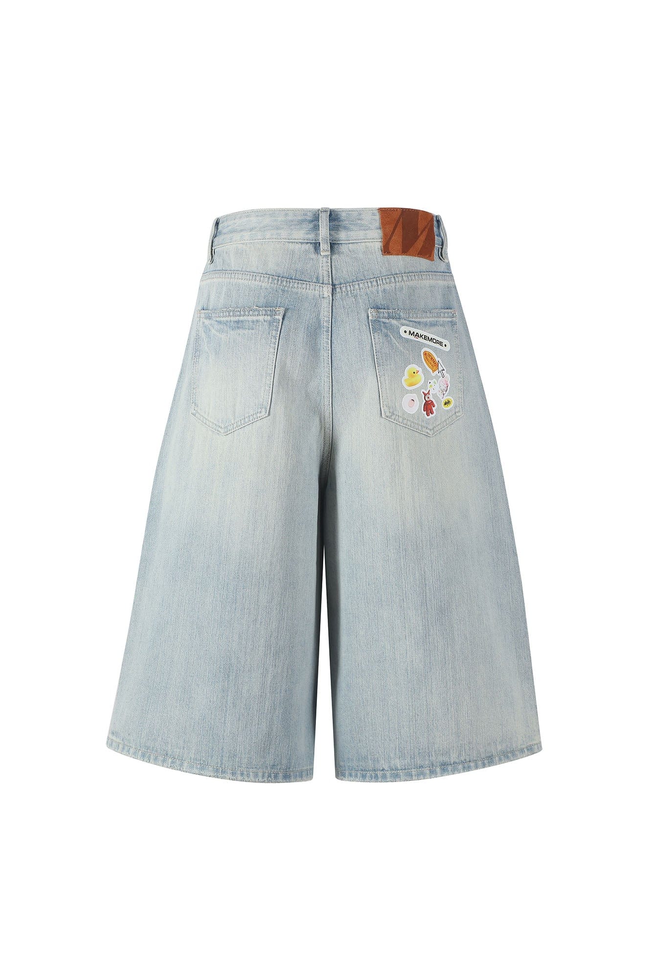 MAKEMORE Anime Sticker Washed Denim Shorts