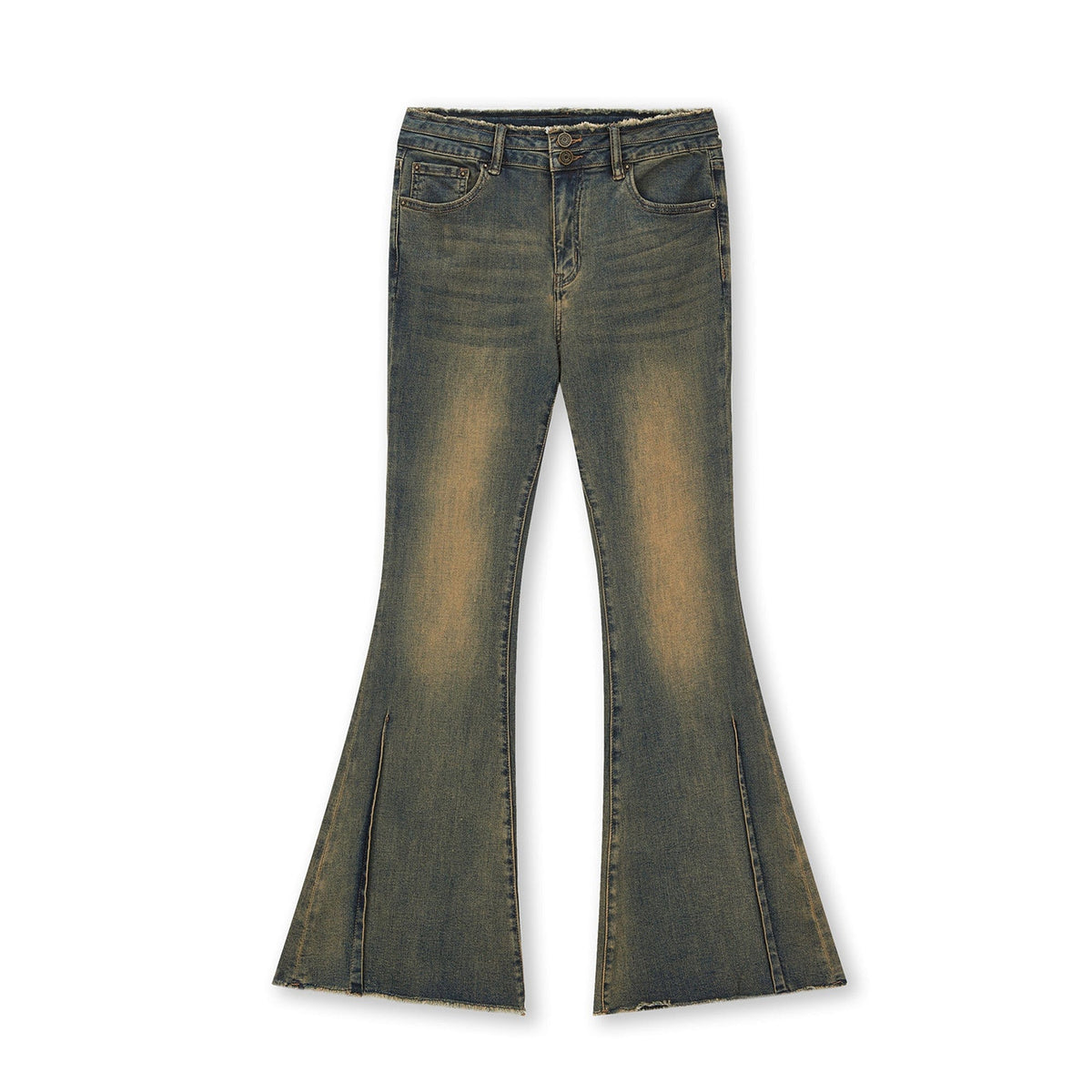 BONELESS Washed Frayed Hem Flared Jeans