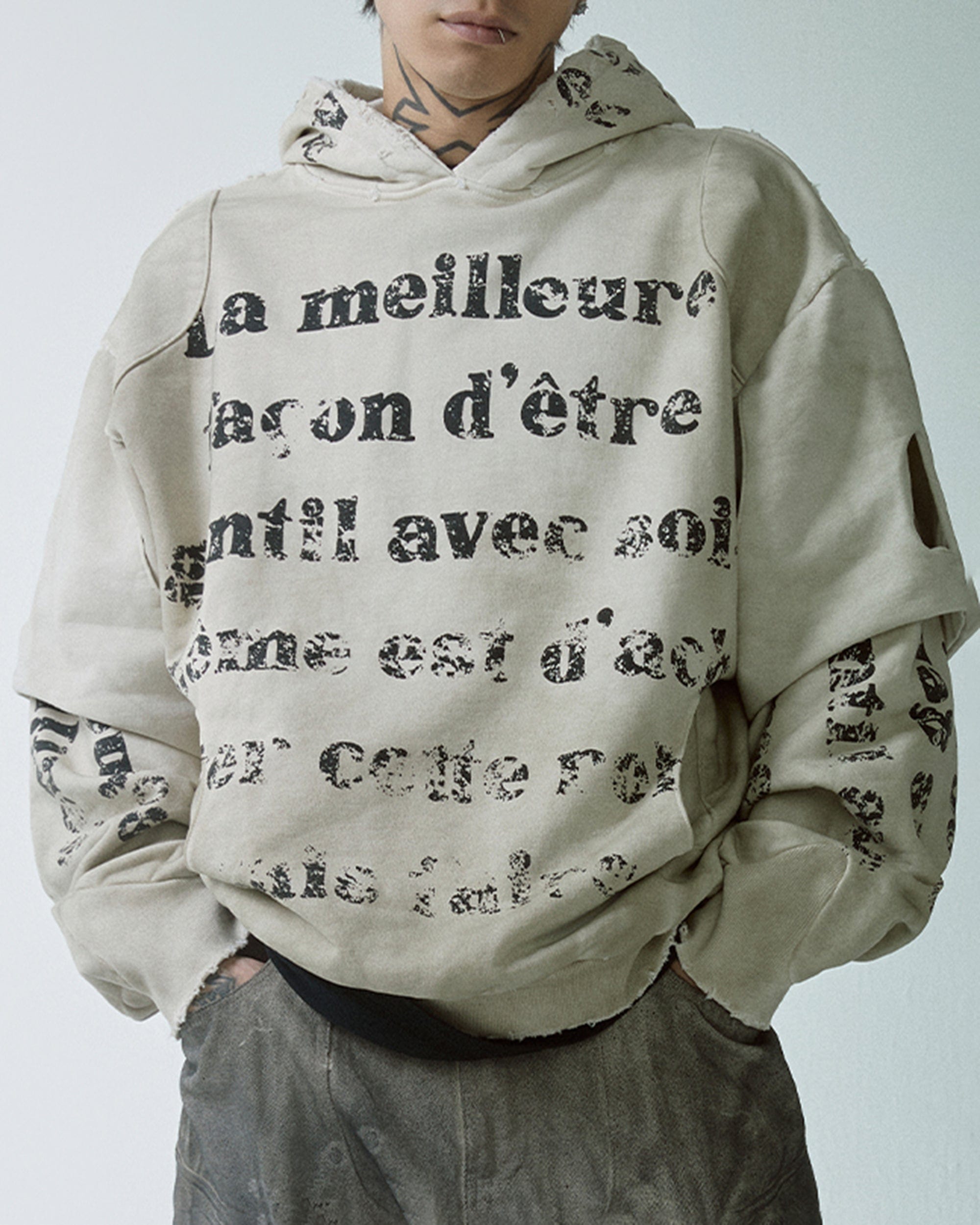 F2CE Distressed Layered Slogan Hoodie