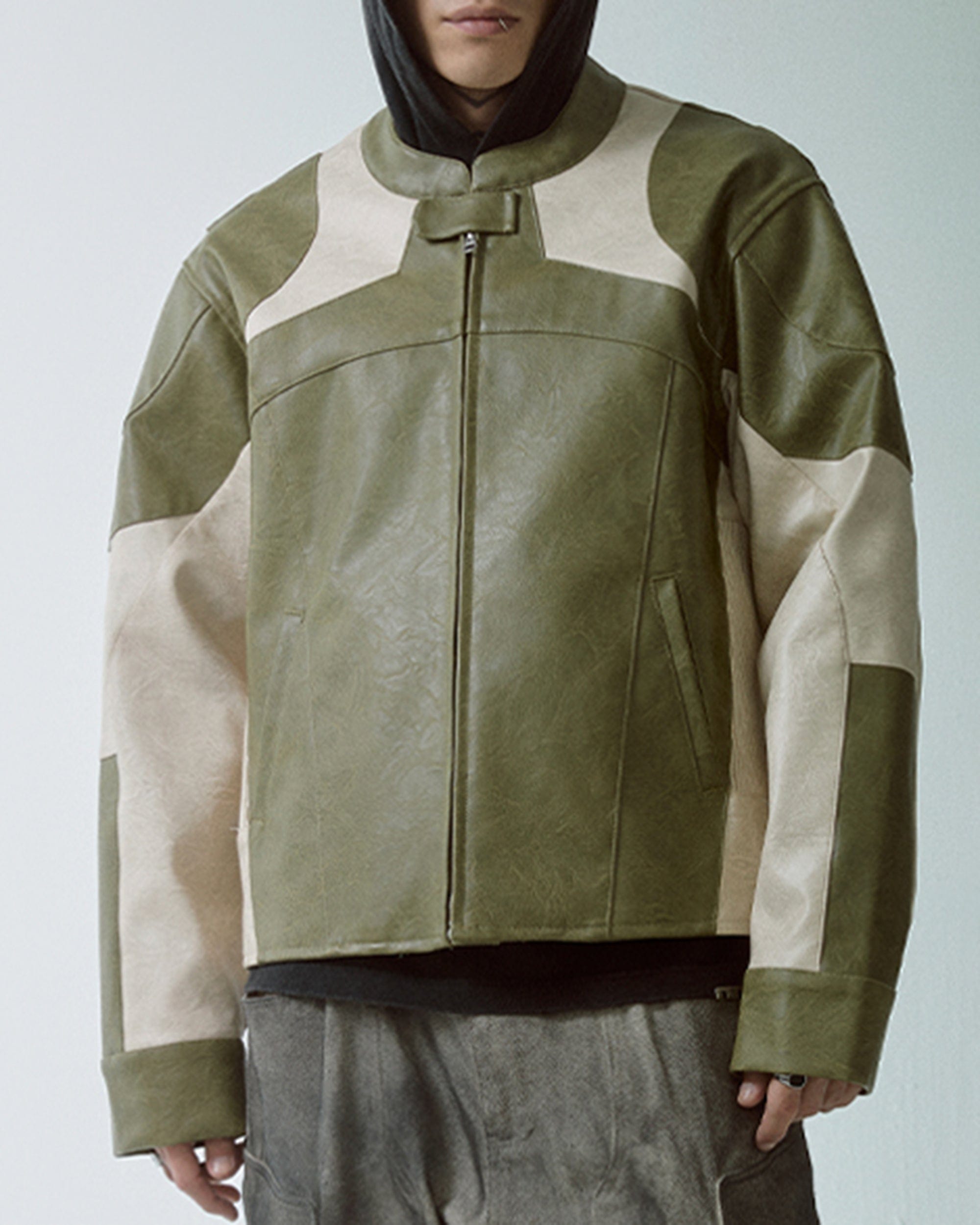 F2CE Modern Deconstructed Faux Leather Biker Jacket