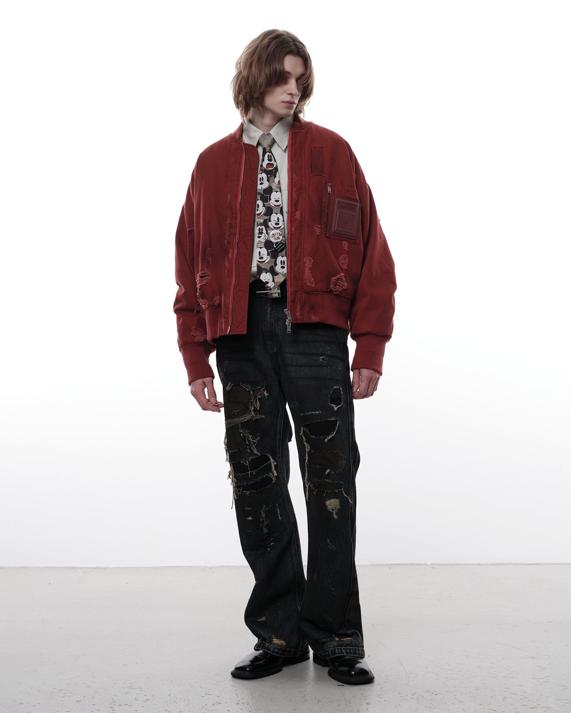 FACEONLAB Ripped MA-1 Jacket Red