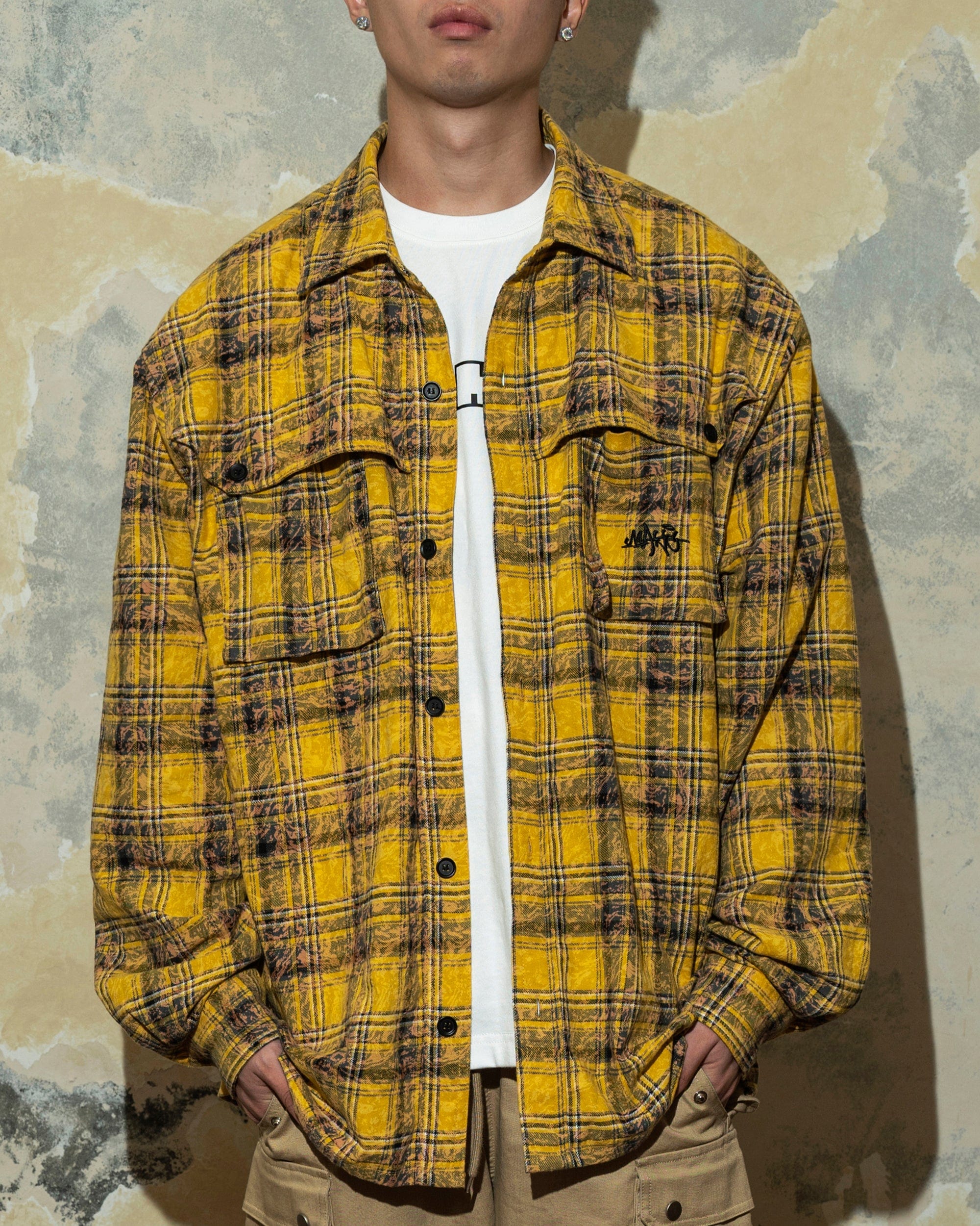 MAKEMORE Retro Plaid Shirt Yellow