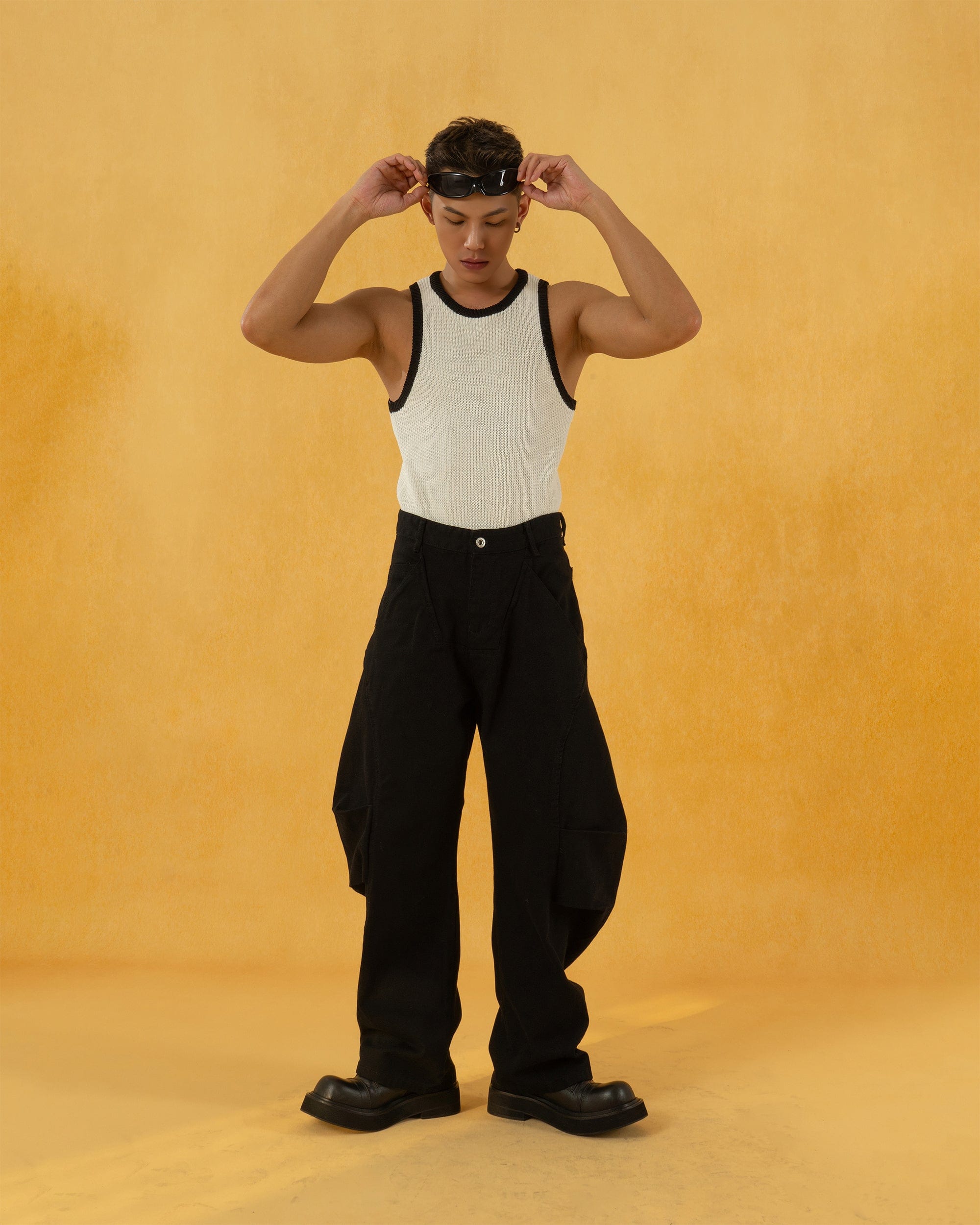 CLP Deconstructed Pleated Button Wide-Leg Pants