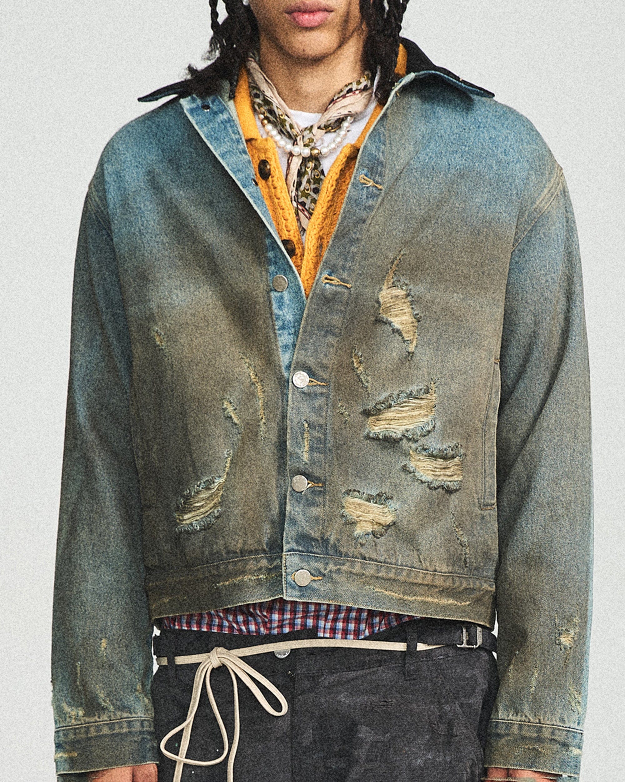 STEEPC Distressed Washed Denim Jacket