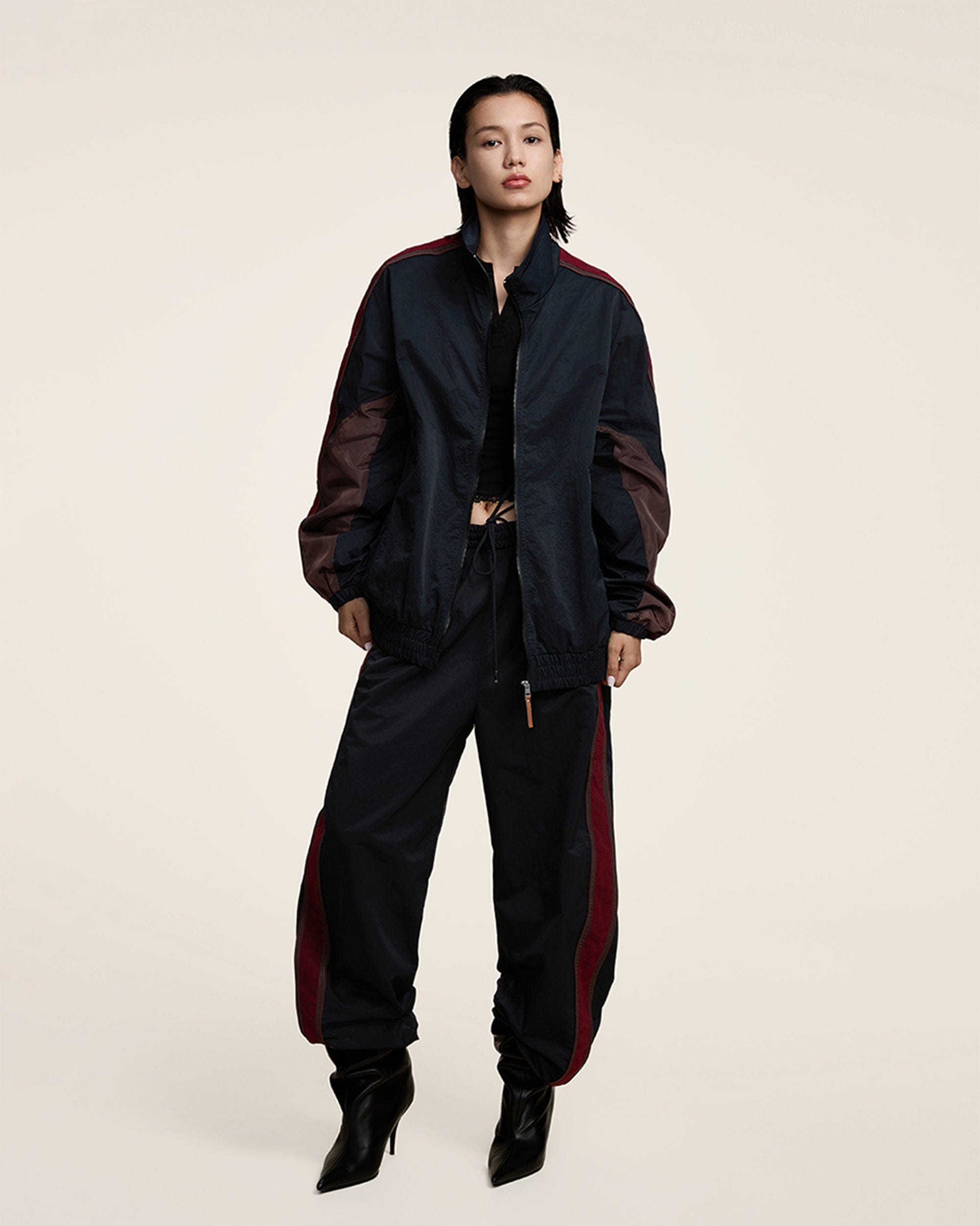 OPICLOTH Classic Color Block Stand Collar Jacket