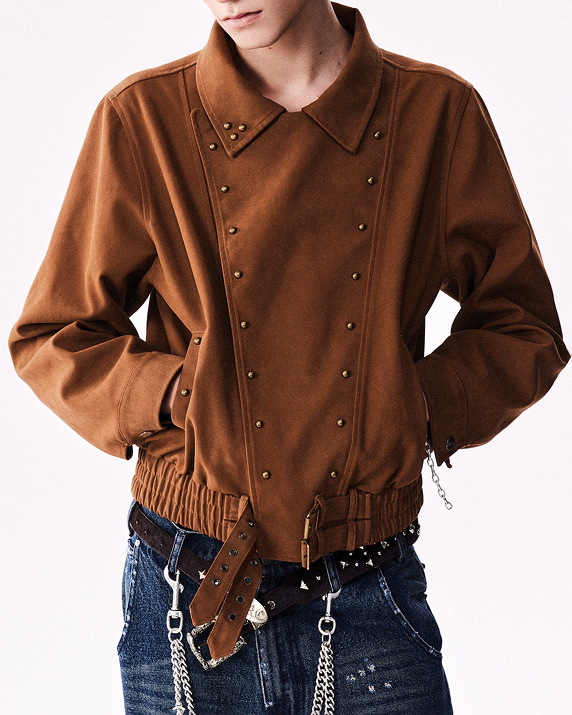 RICHILL Faux Suede Asymmetrical Zipper Rivet Jacket