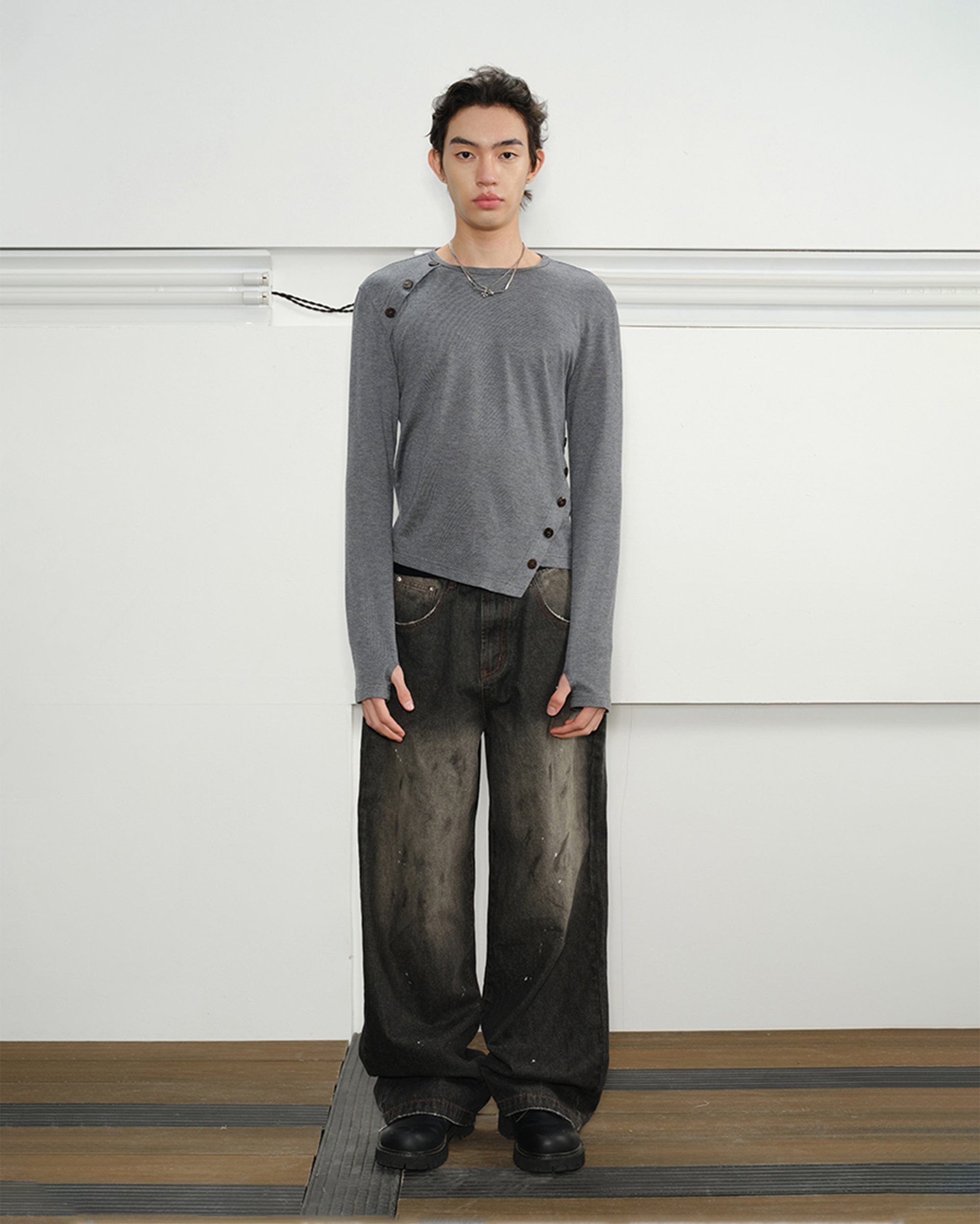KREATE Eastern Aesthetics Washed Wide-Leg Jeans
