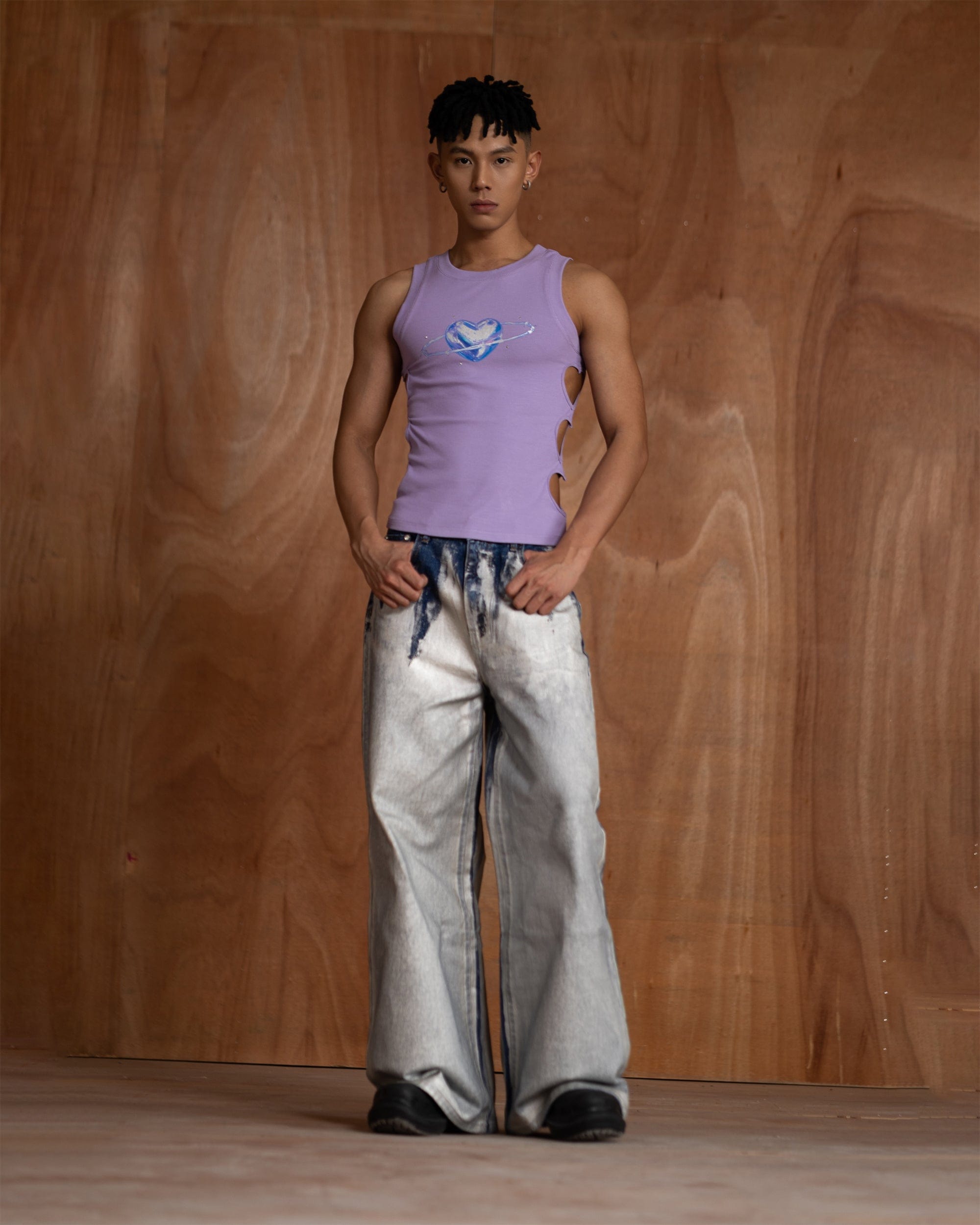 CLP Metallic Heart Slim Hollowed Tank Top Purple