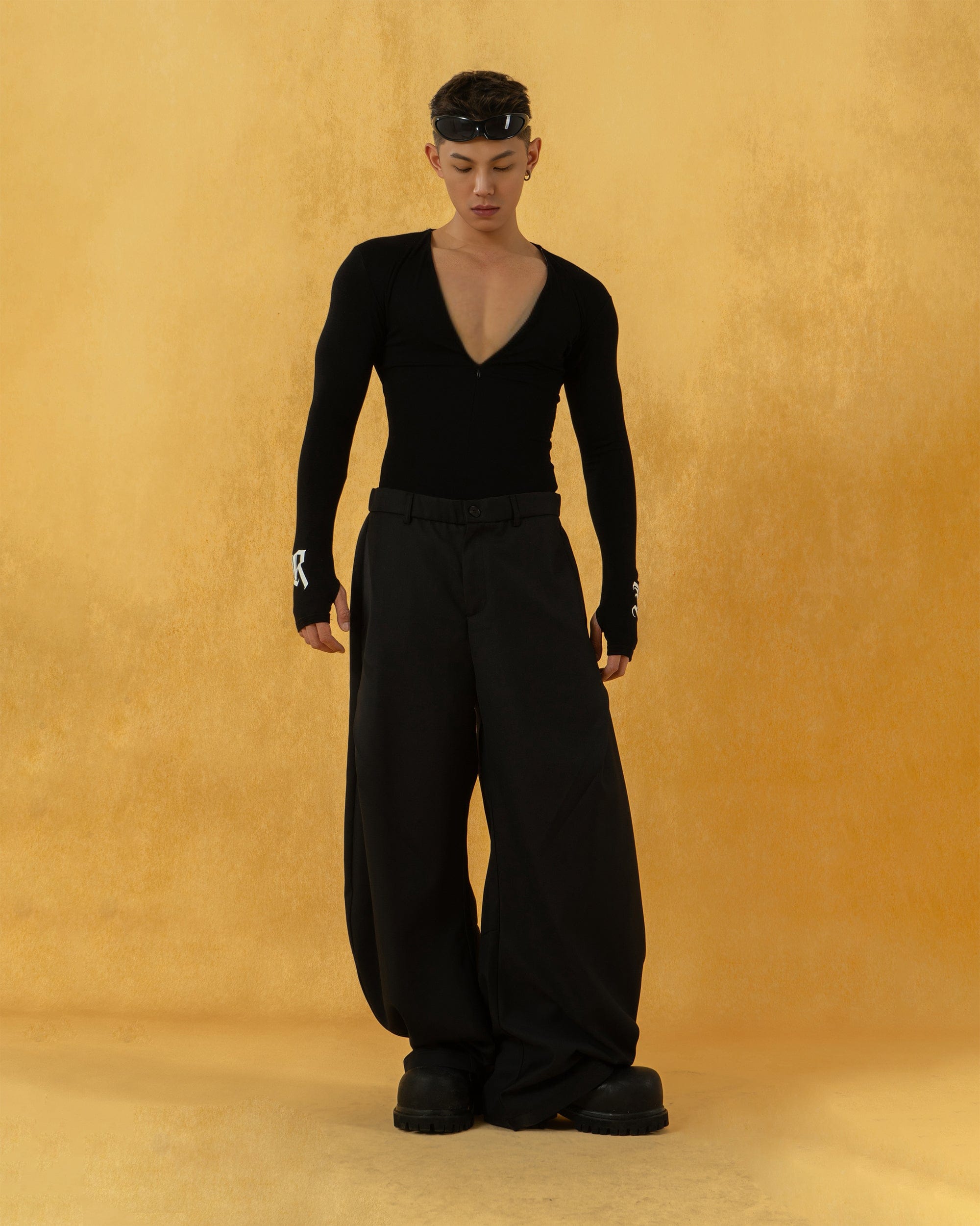 CLP Curved Crinkled Floor-Length Trousers