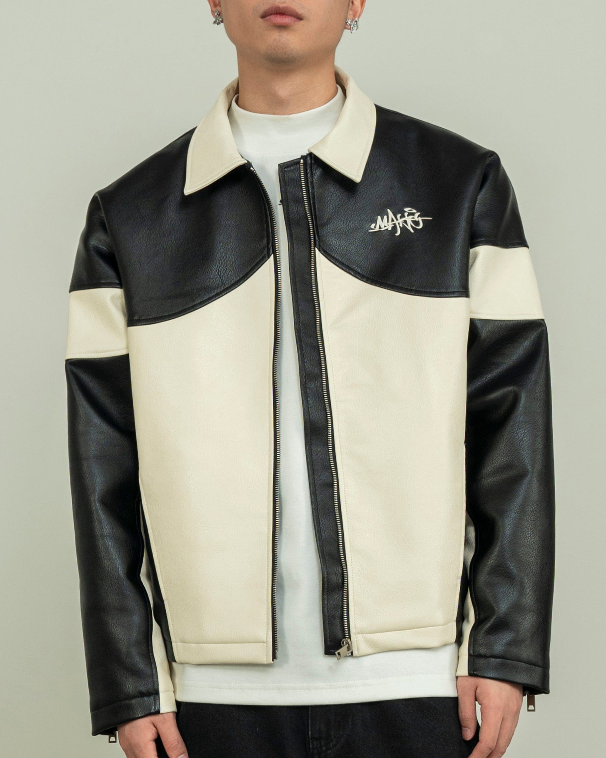 MAKEMORE Modern Deconstructed PU Zip-Up Jacket