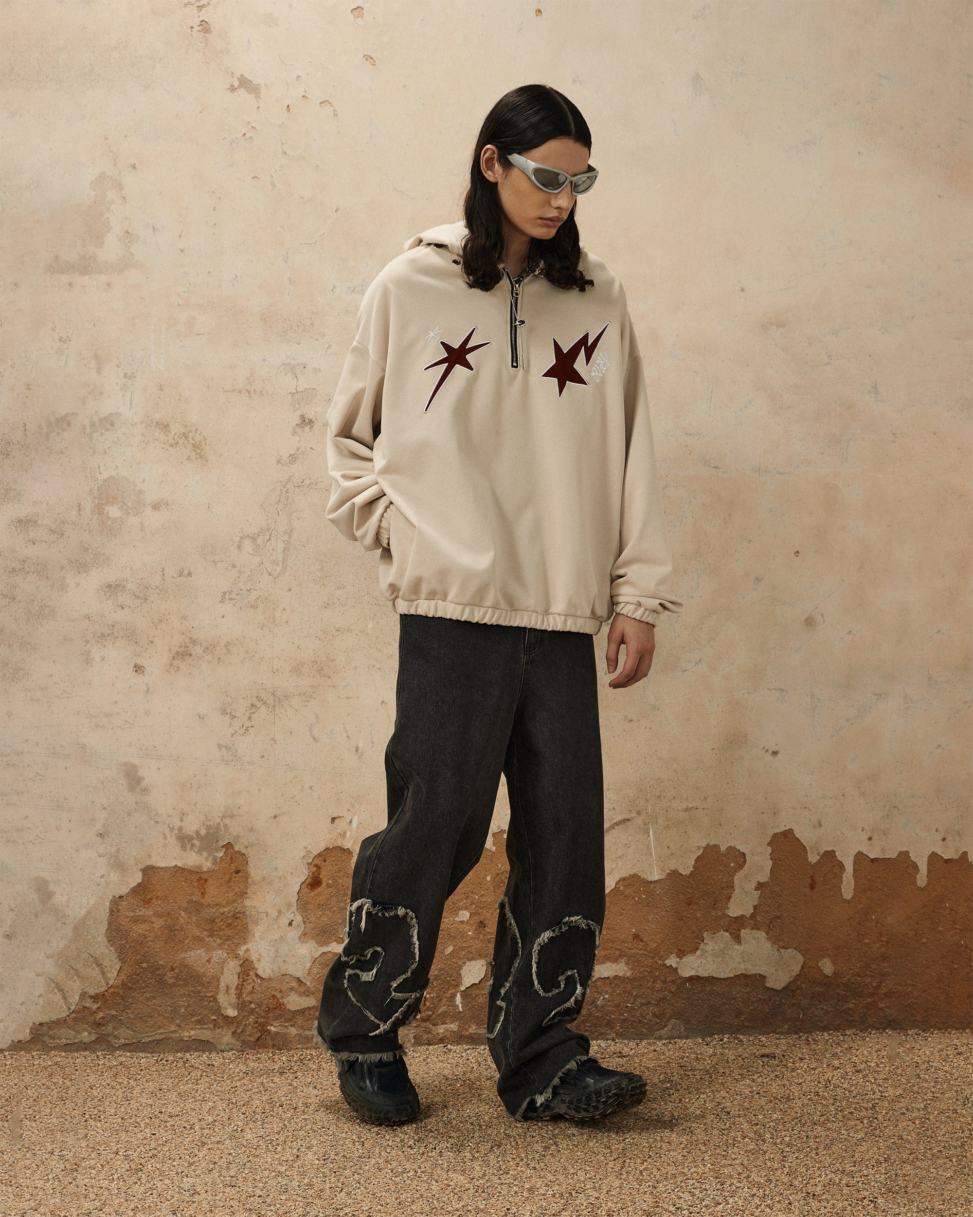 OVDY Star Embroidery Punk Zip-Up Hoodie