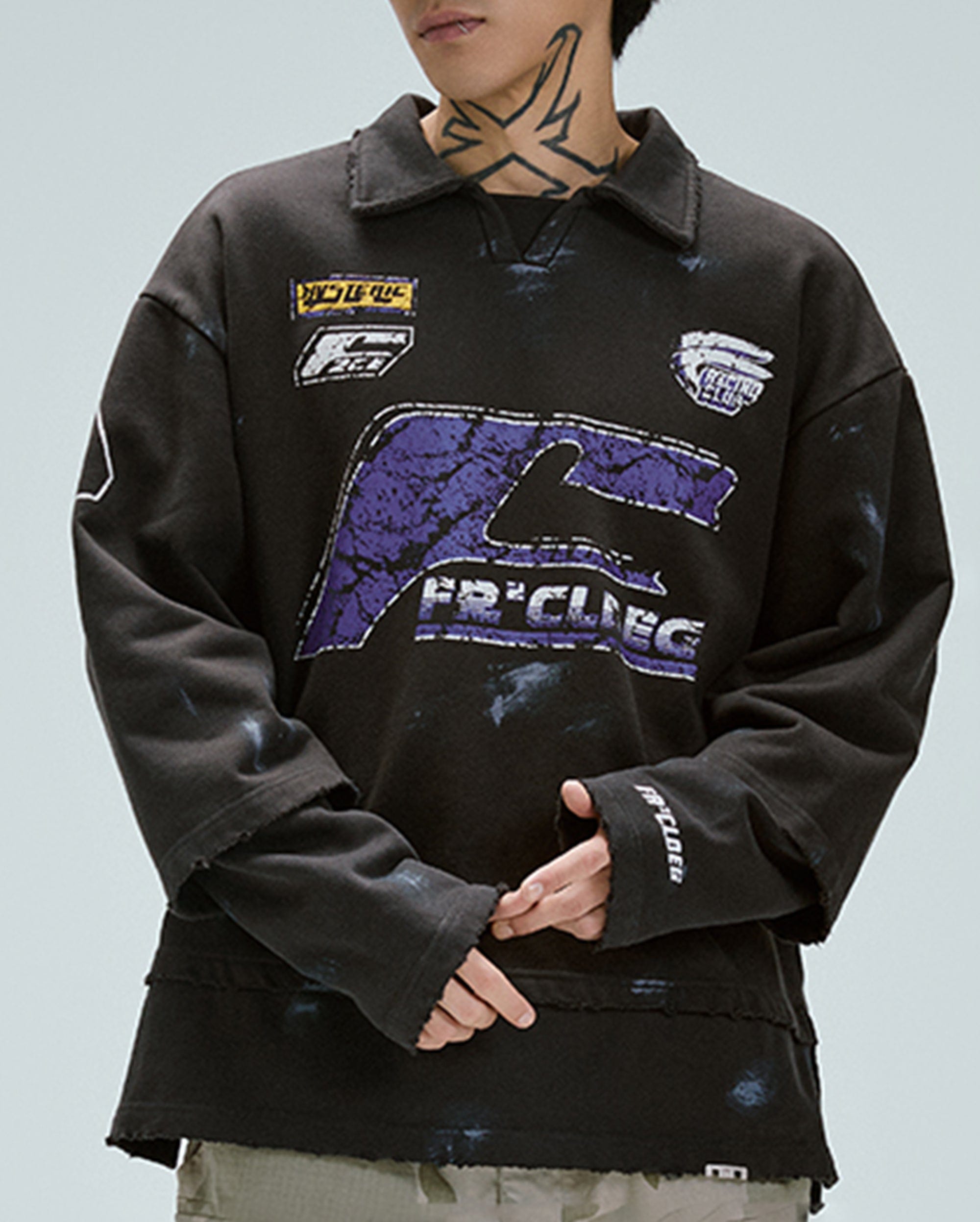 F2CE Layered Raw-Edge Racing Logo Hoodie