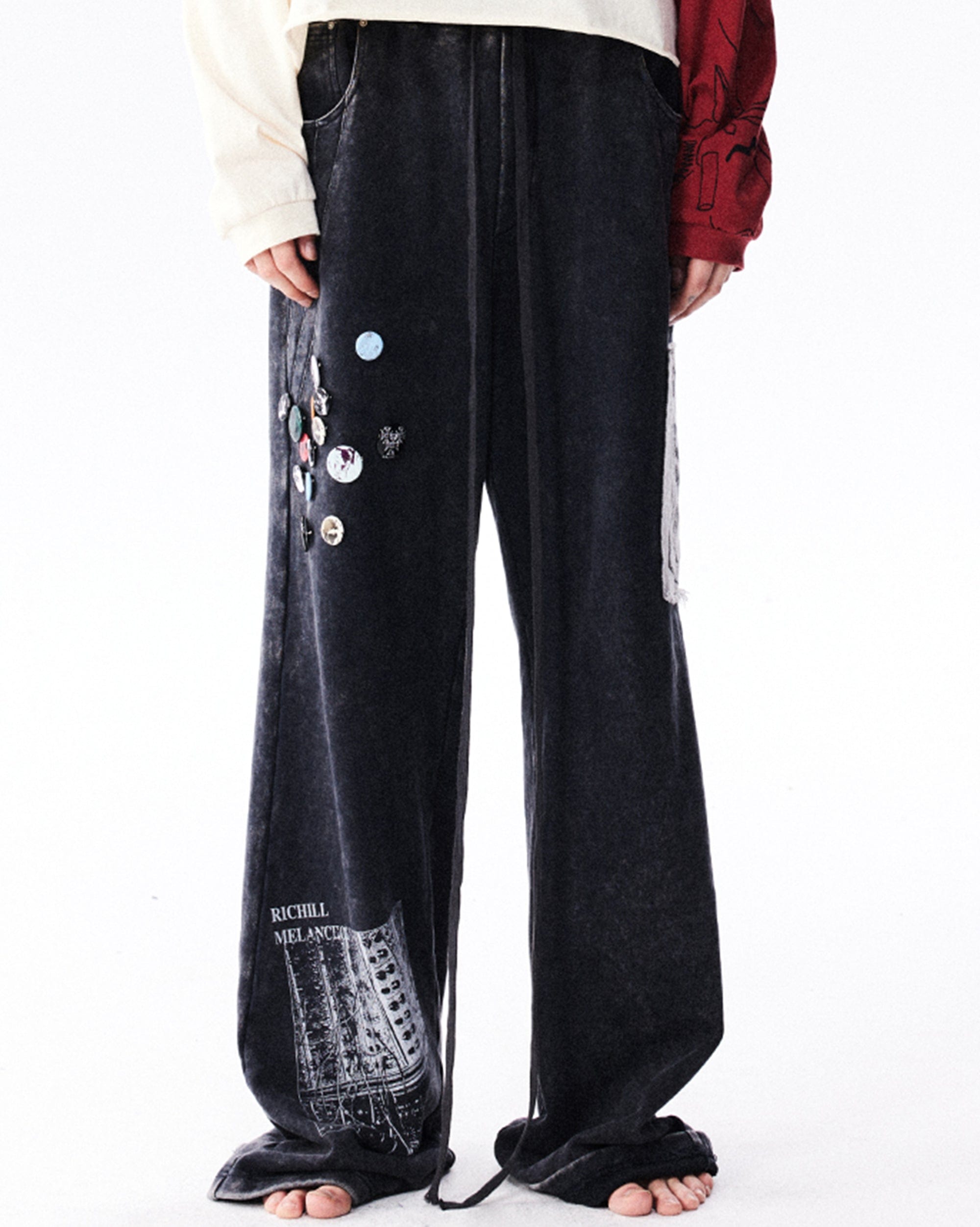 RICHILL Washed Badge Patchwork Pants