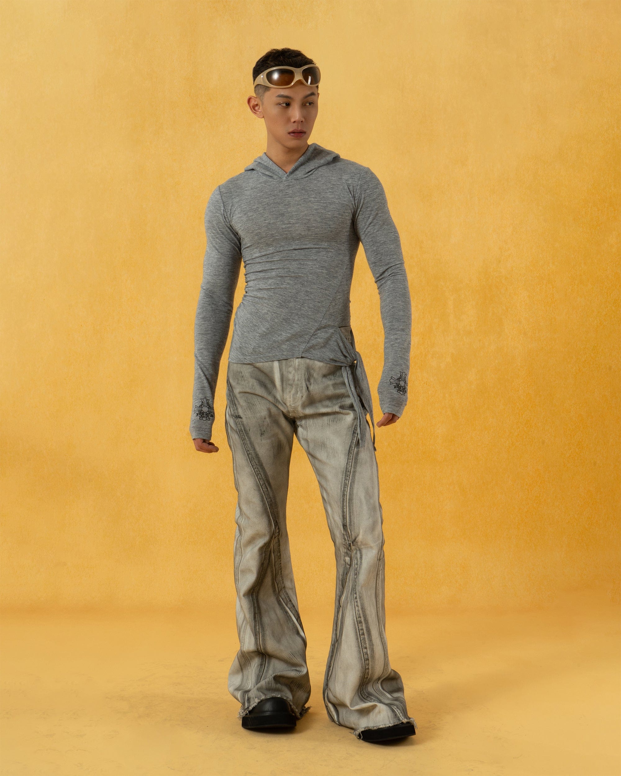 CLP Pleated Slim Fit Hoodie Long-Sleeve T-Shirt
