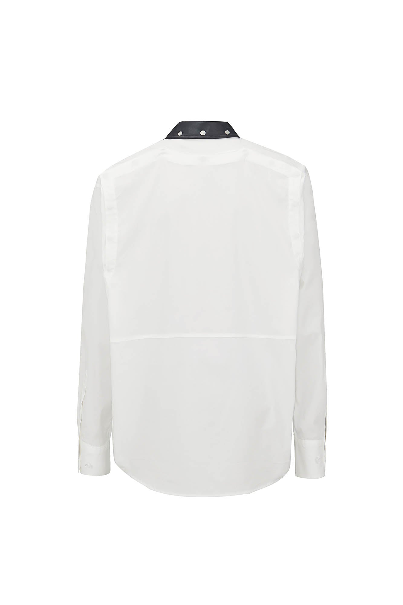 455EMBLE Faux Leather Collar Snap-Fastener Shirt