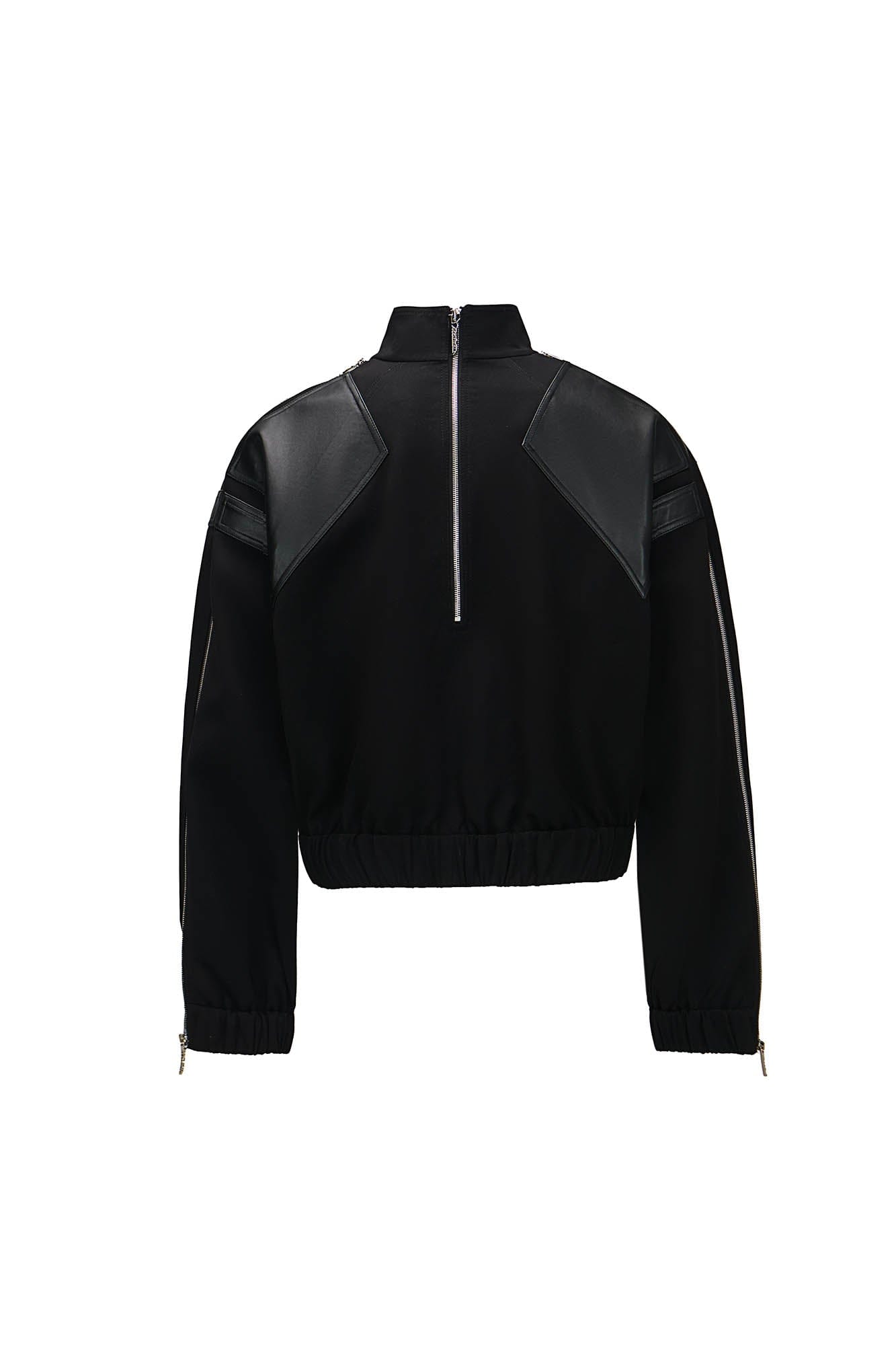 455EMBLE Faux Leather Spliced Multi-Zip Stand Collar Jacket
