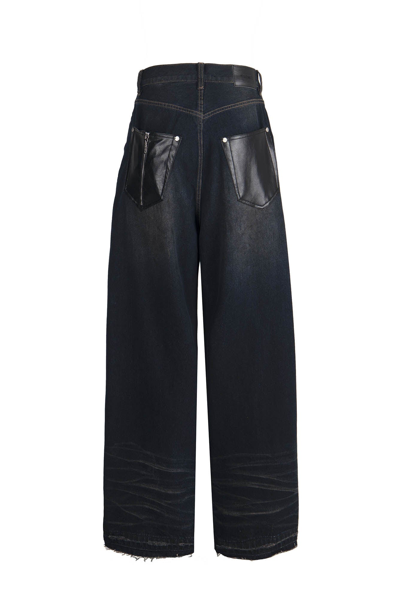 455EMBLE Washed PU-Pocket Baggy Jeans