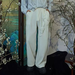 JIECHI Vine Rose Embroidered Trousers