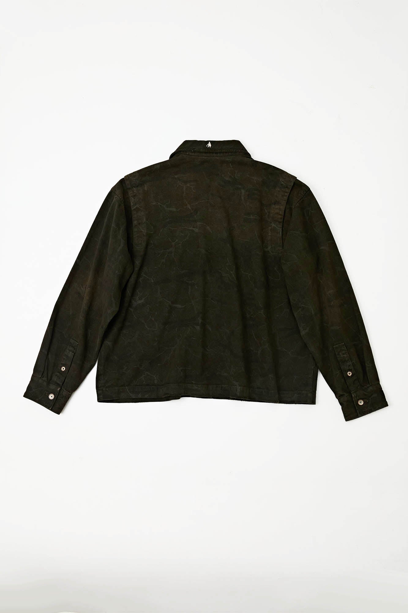 FACEONLAB Distressed Cracked Flap-Pocket Military Jacket
