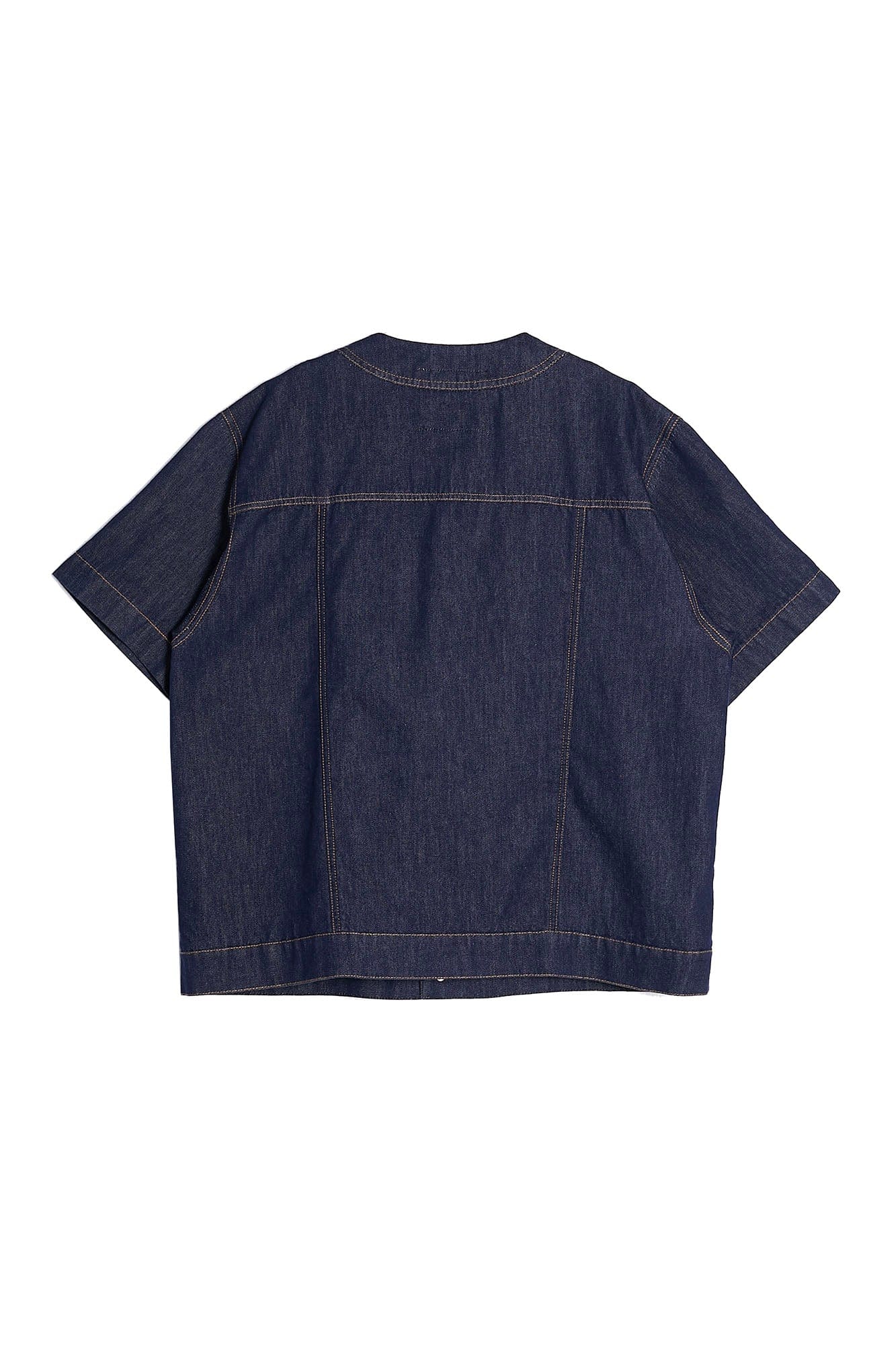 ASSEEN Flower Patchwork Stitched Raw Denim Half Shirt