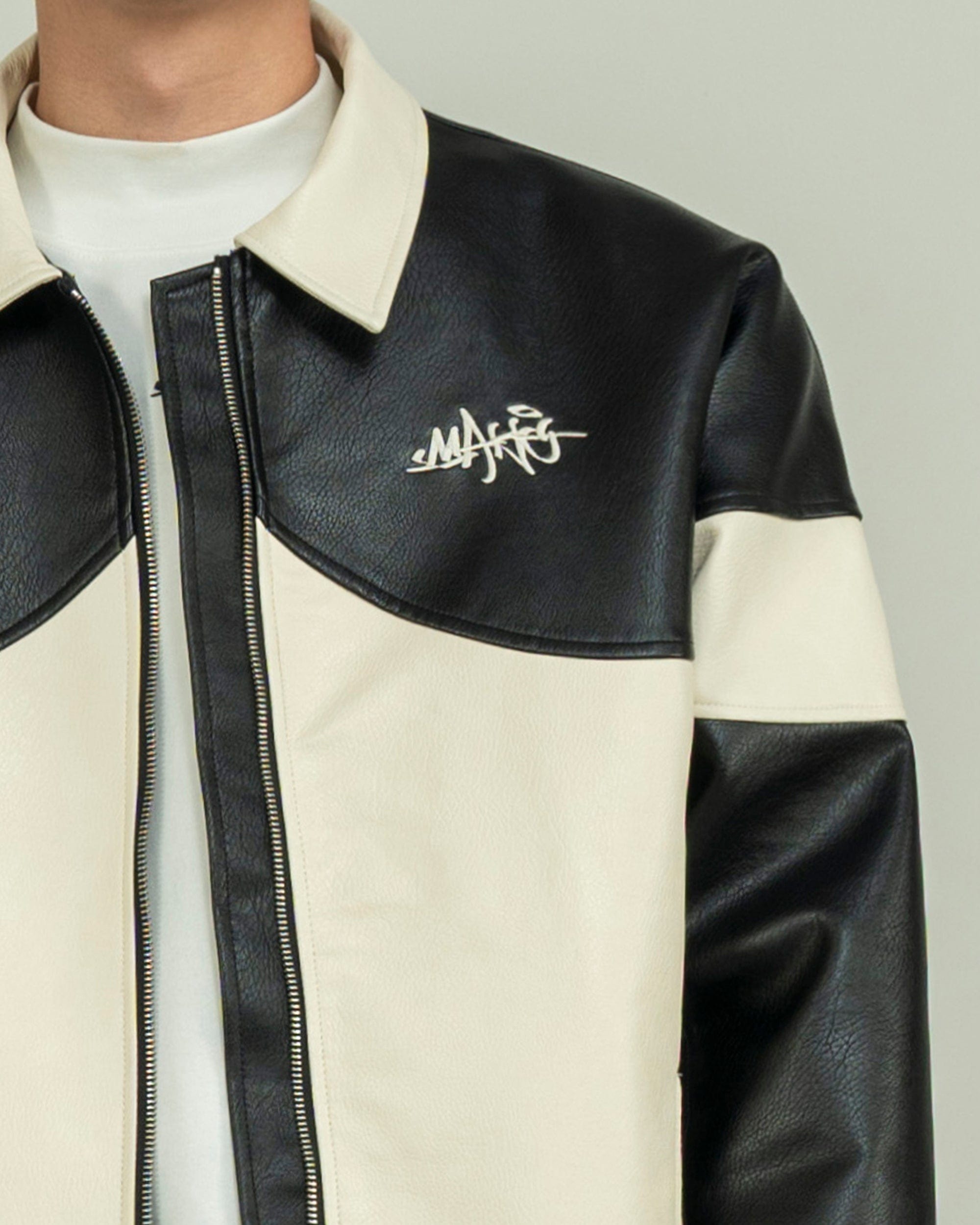 MAKEMORE Modern Deconstructed PU Zip-Up Jacket