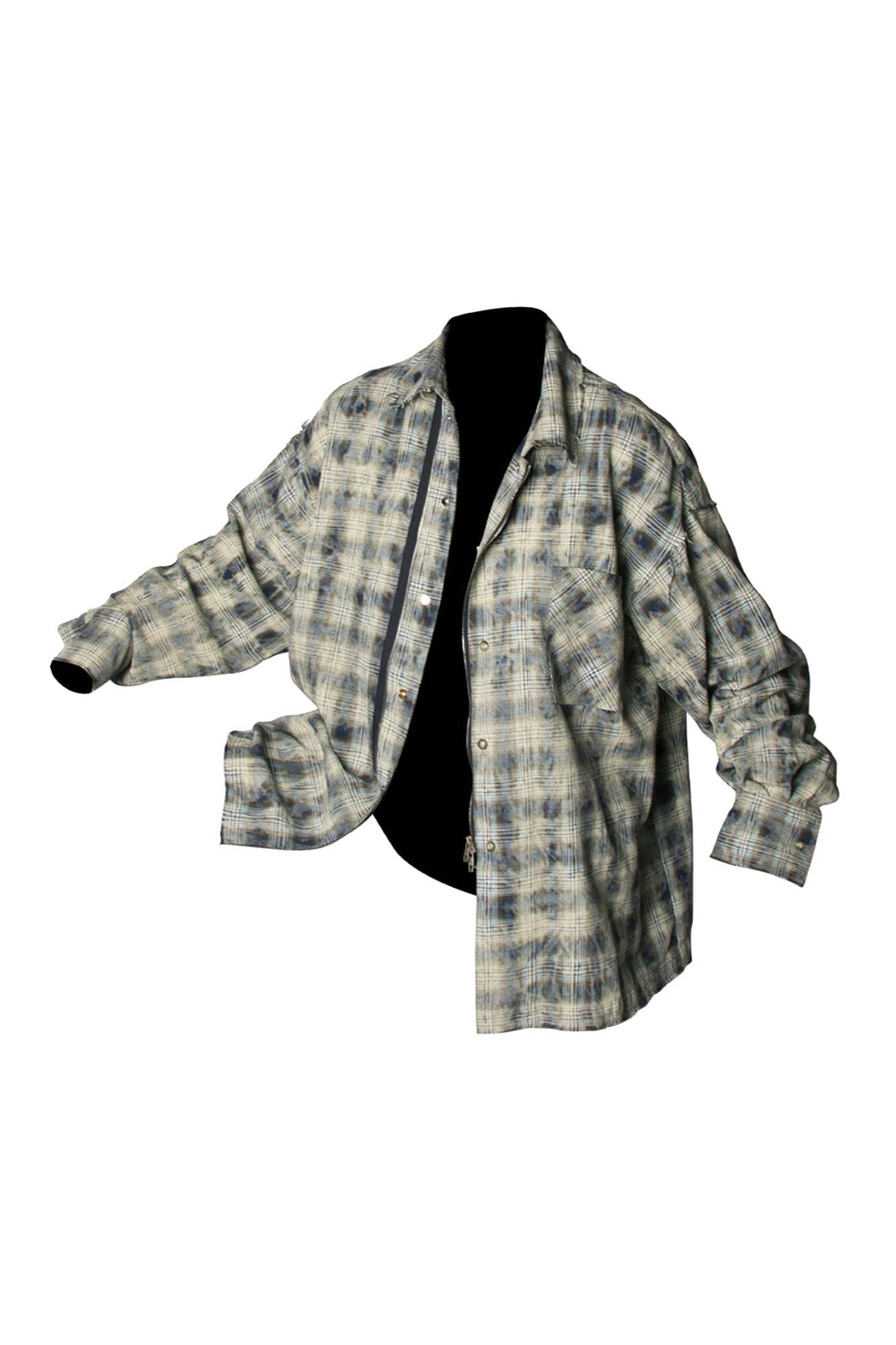 RELABEL Tie-dye Plaid Dual Closure Frayed Shirt
