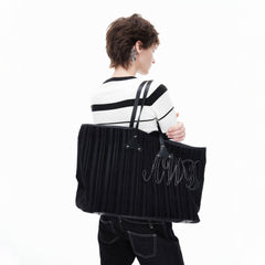 ARTIFICIAL WORLD Corduroy Leather-Panel Embroidered Tote Bag