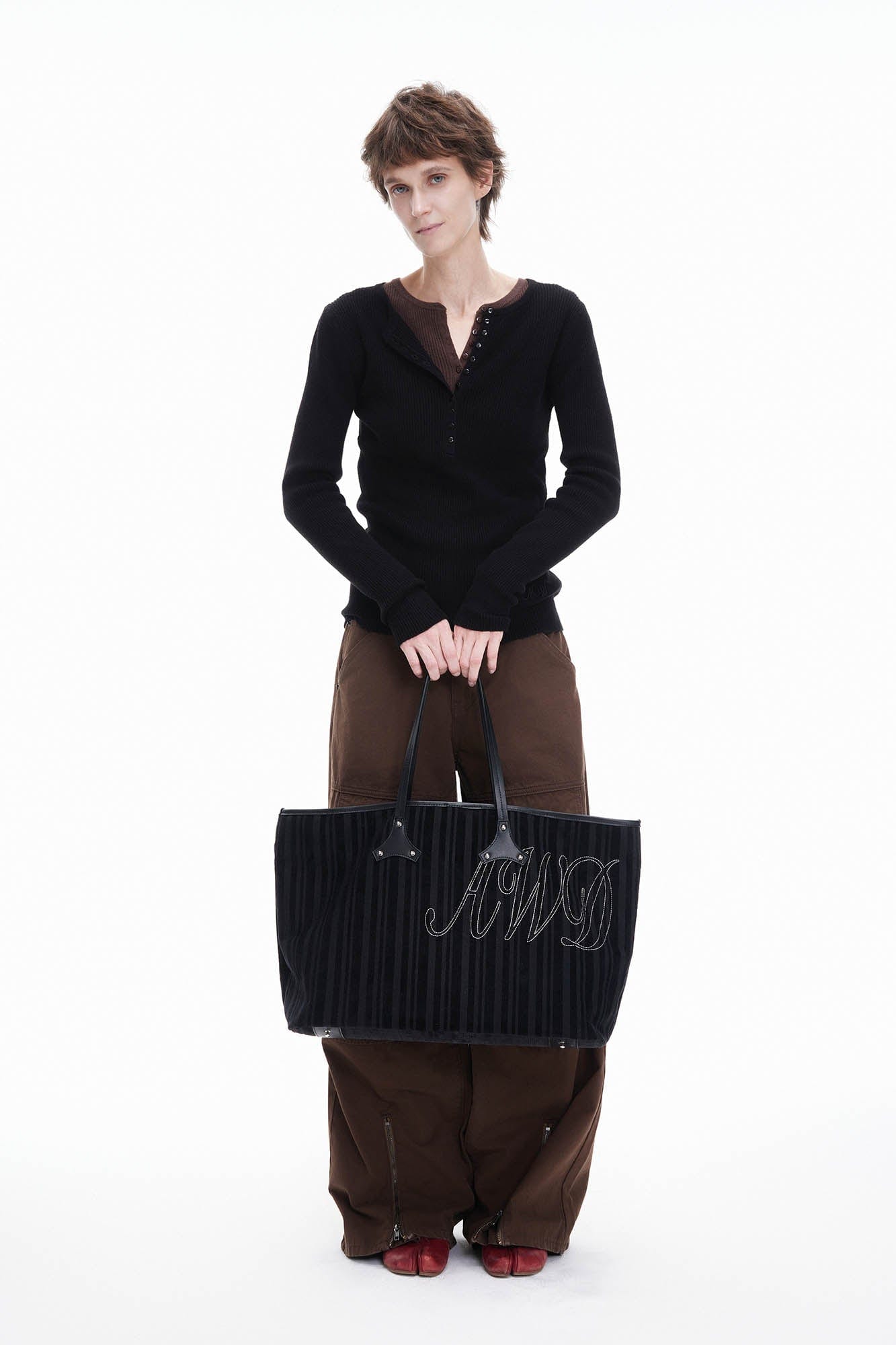 ARTIFICIAL WORLD Corduroy Leather-Panel Embroidered Tote Bag