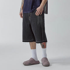 F2CE Raw-Hem Raised Seam Washed Denim Shorts