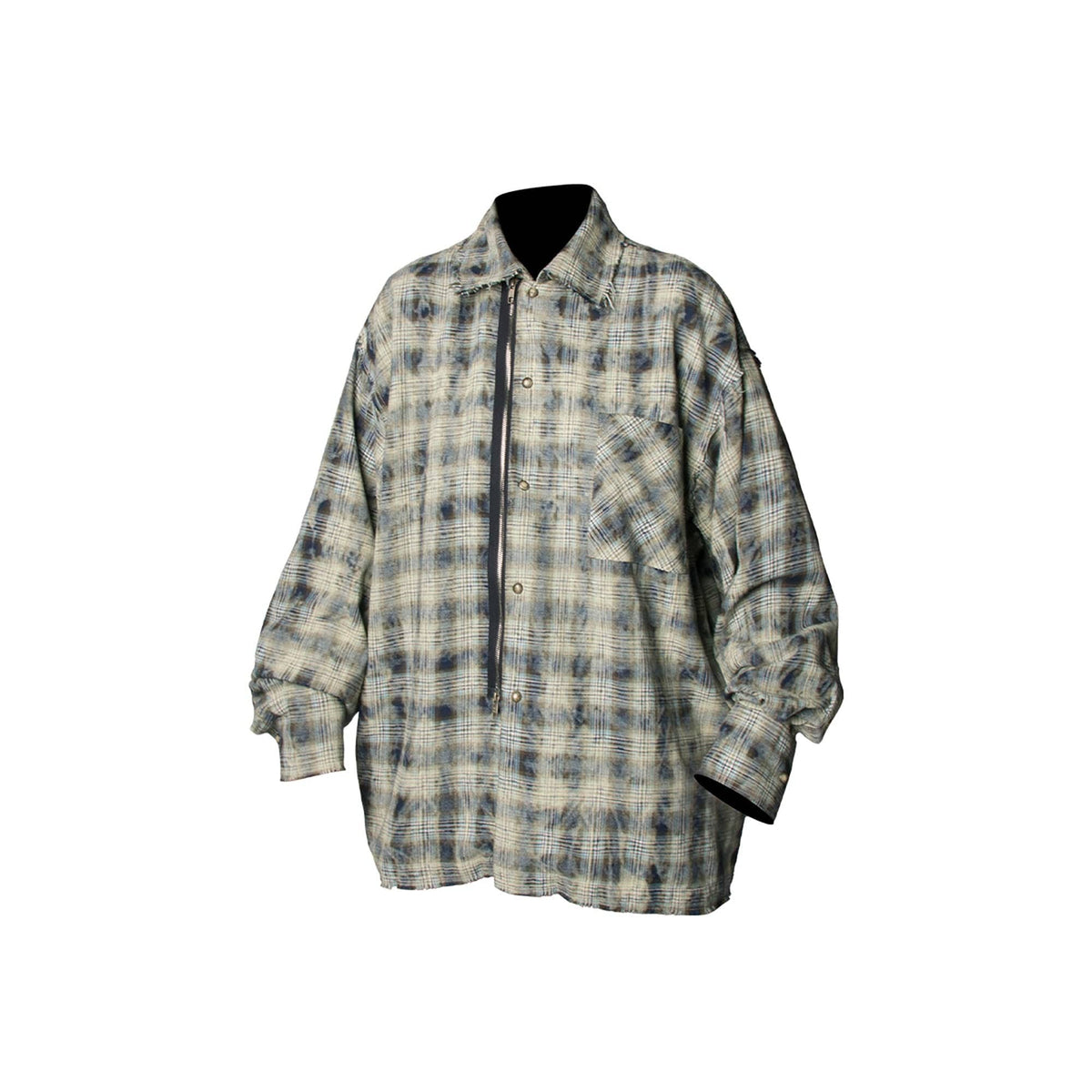 RELABEL Tie-dye Plaid Dual Closure Frayed Shirt