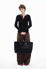 ARTIFICIAL WORLD Corduroy Leather-Panel Embroidered Tote Bag