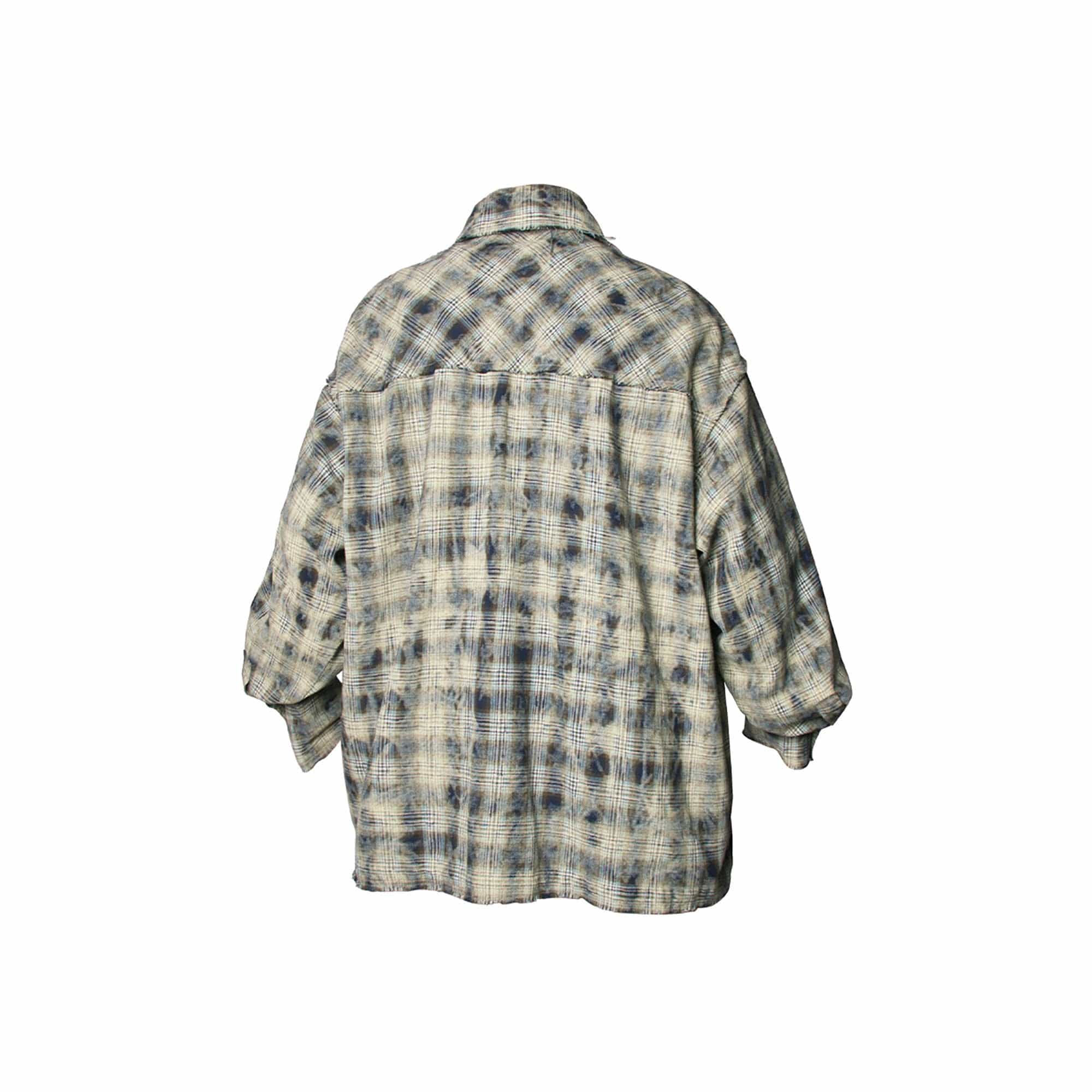 RELABEL Tie-dye Plaid Dual Closure Frayed Shirt