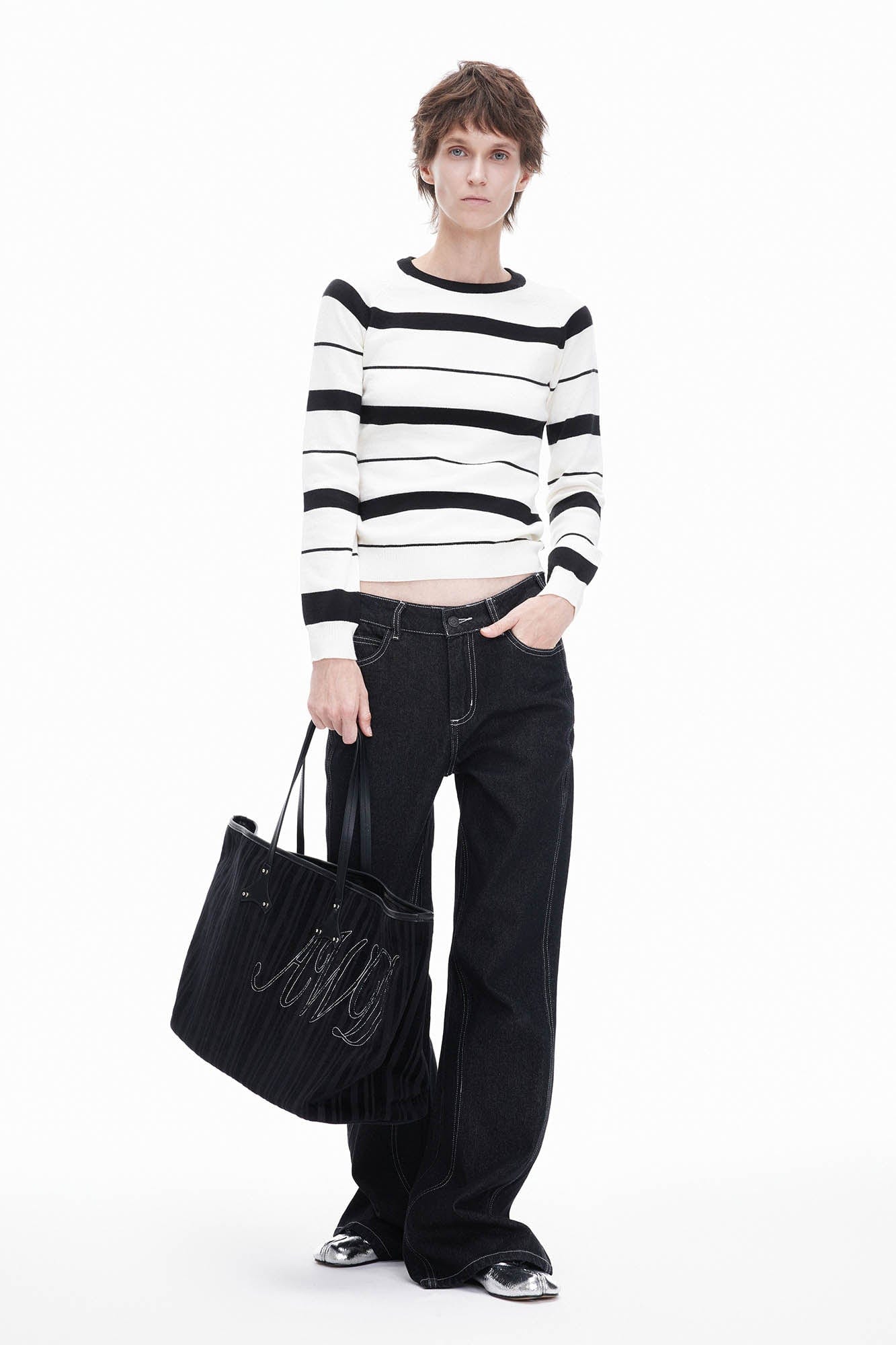 ARTIFICIAL WORLD Corduroy Leather-Panel Embroidered Tote Bag