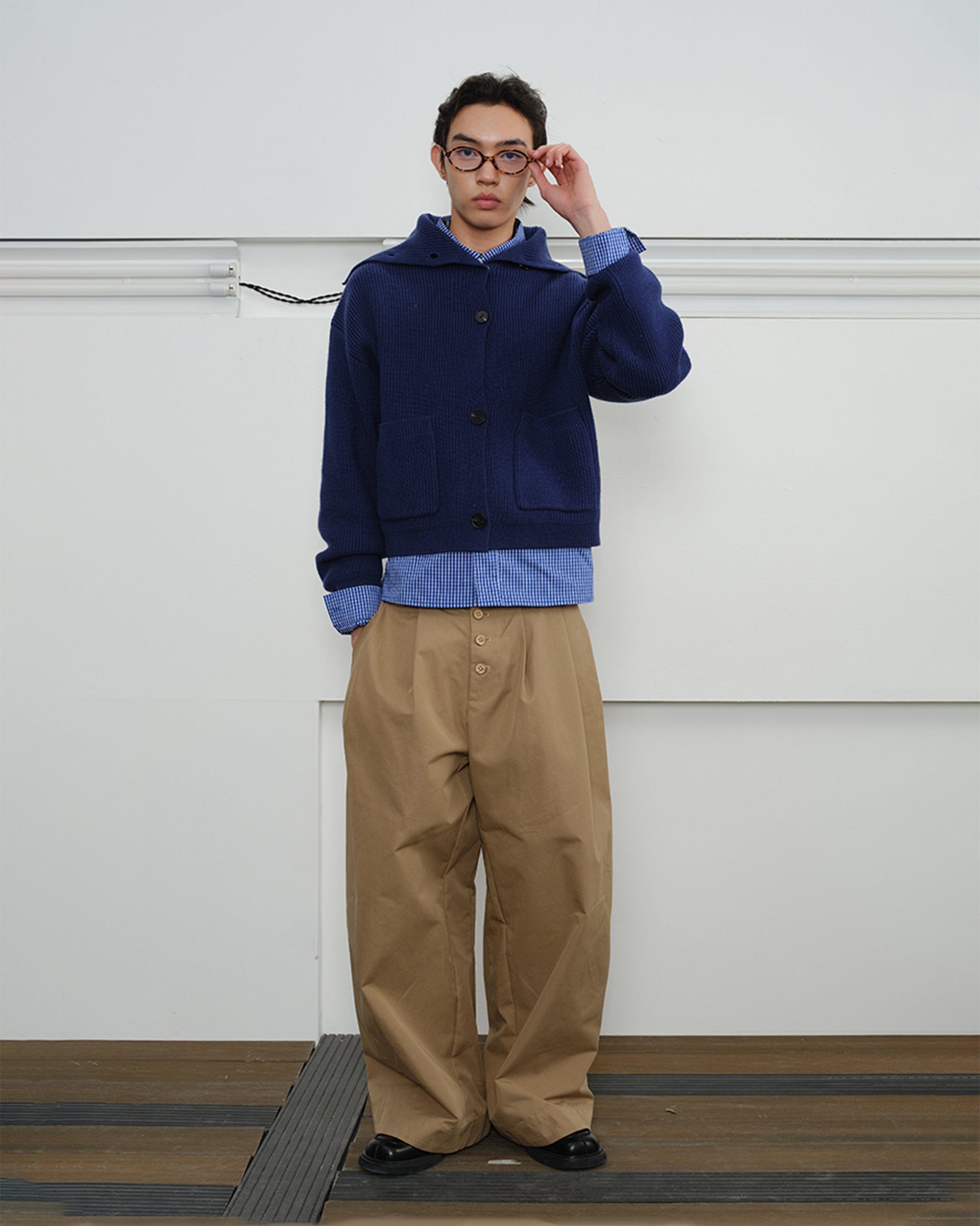 KREATE High-Collar Big-Pocket Button-Up Knitted Jacket
